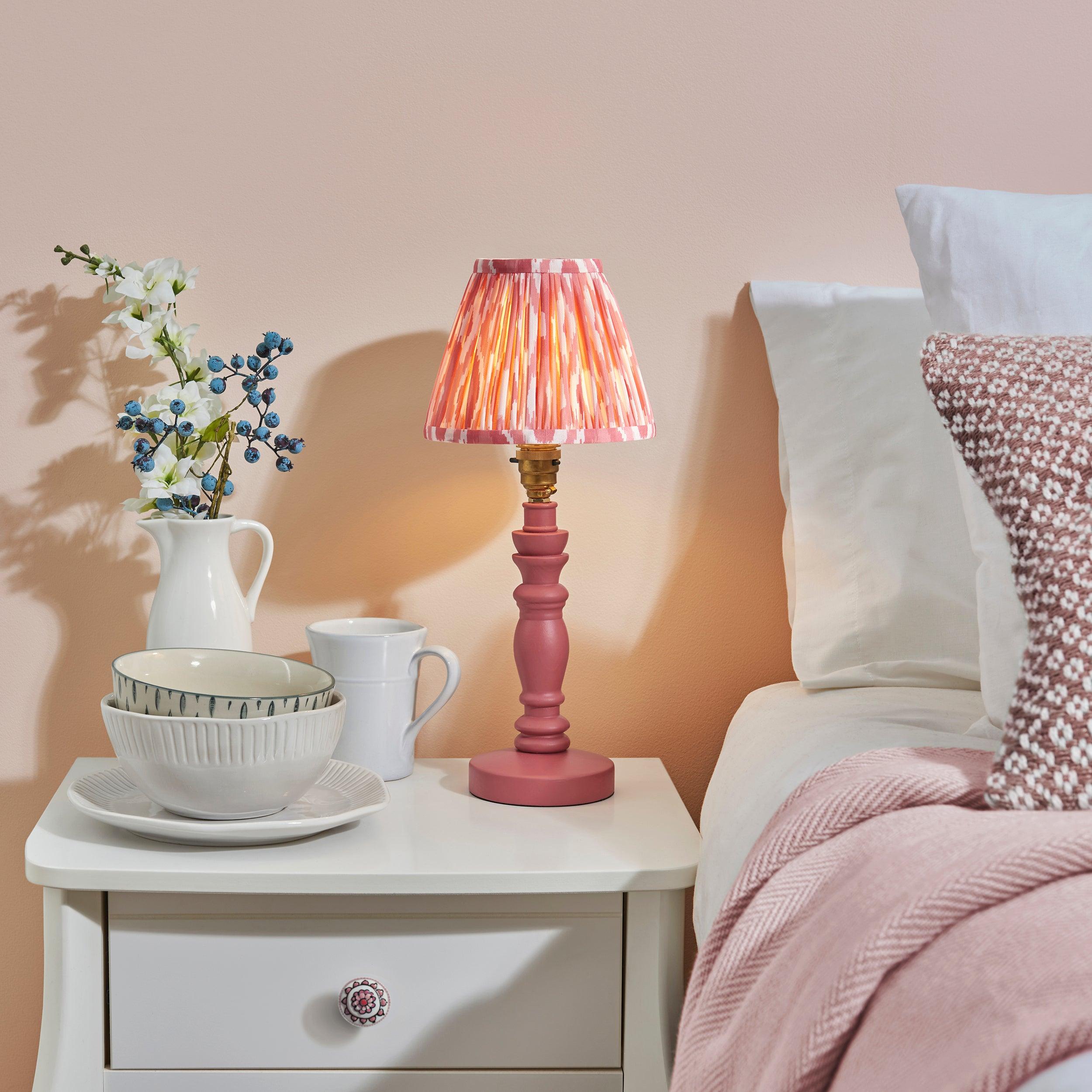 Bibury Pink Table Lamp & Ikat 16cm Coral Pink Shade