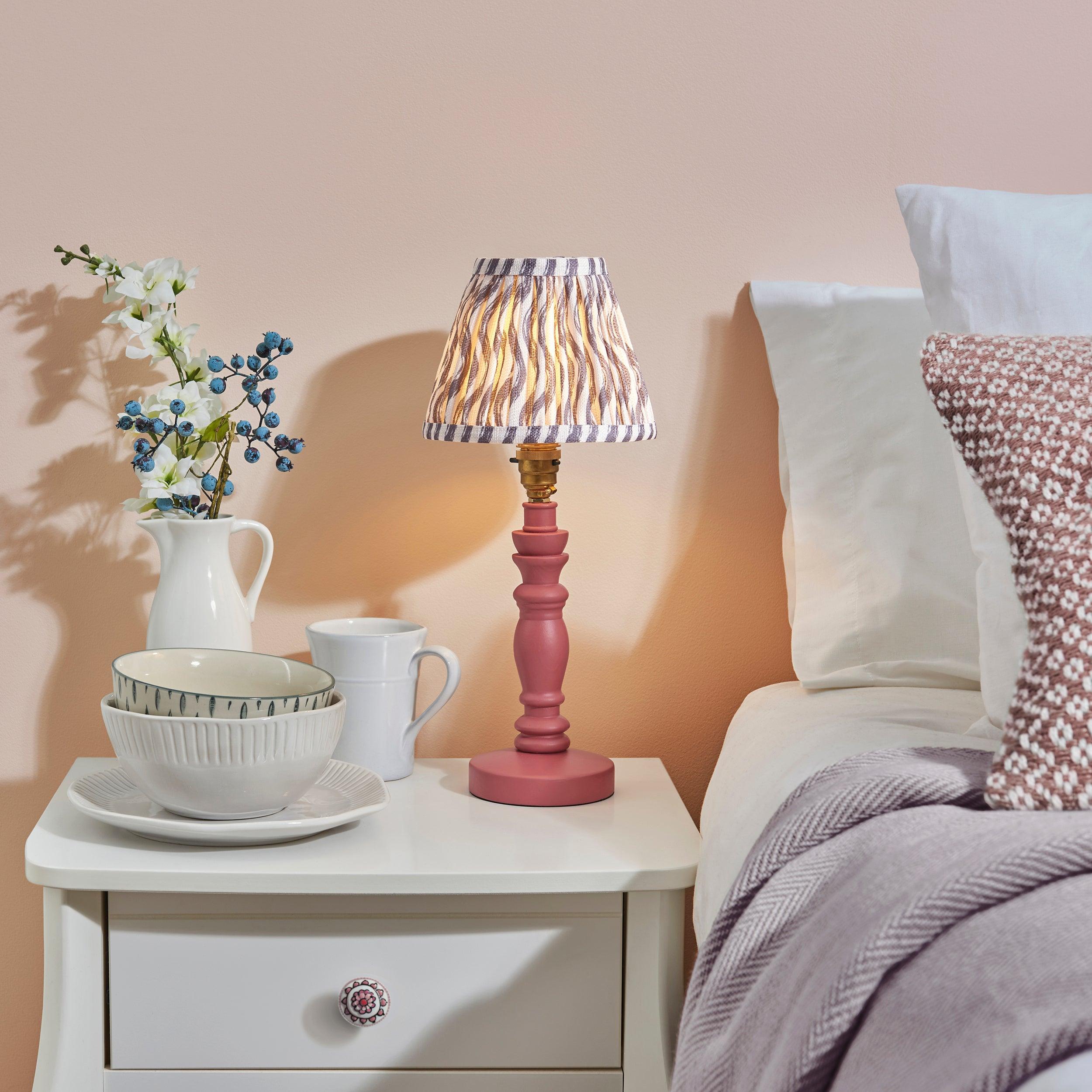 Bibury Pink Table Lamp & Ripple 16cm Pearl Grey Shade