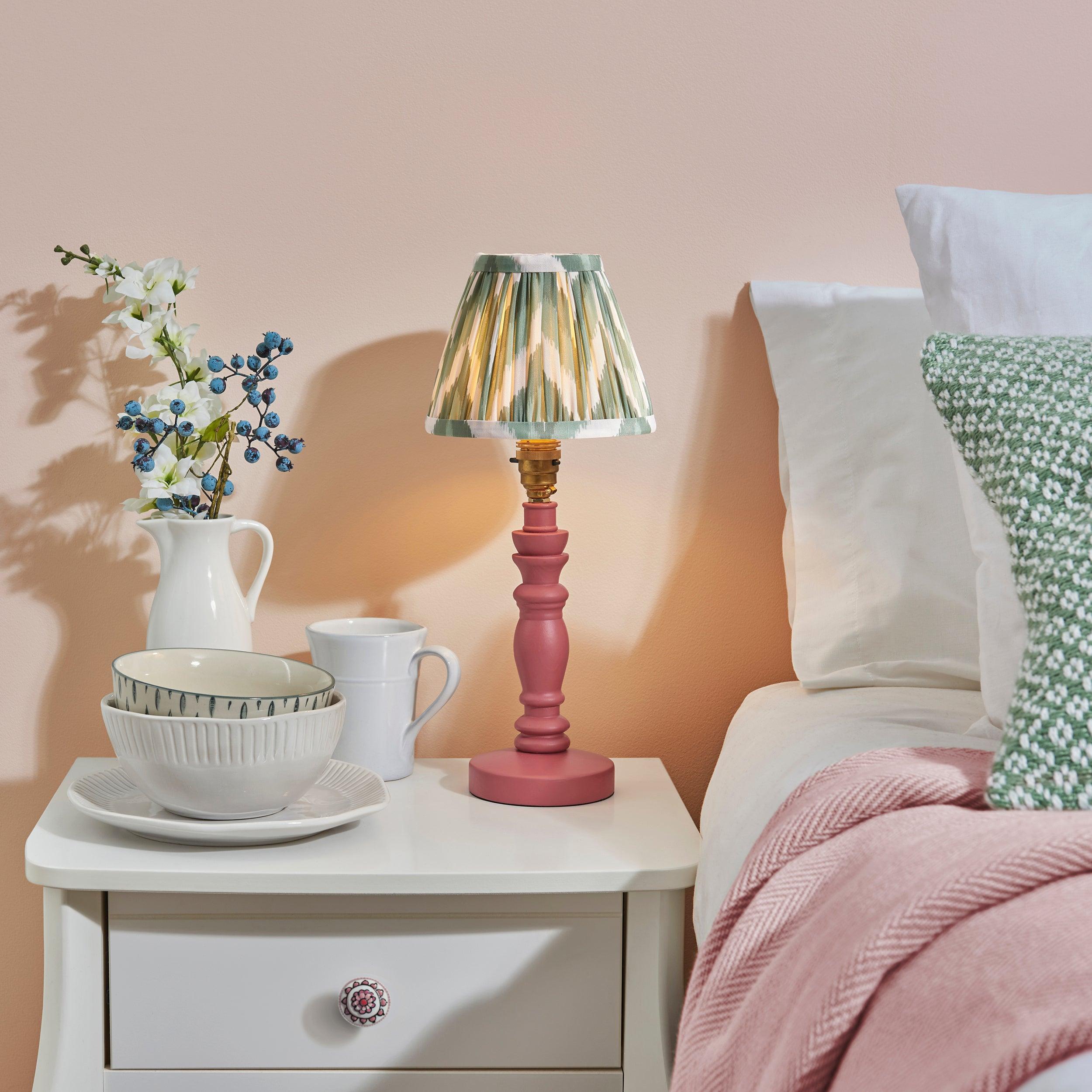 Bibury Pink Table Lamp & Zigzag 16cm Cotswold Green Shade