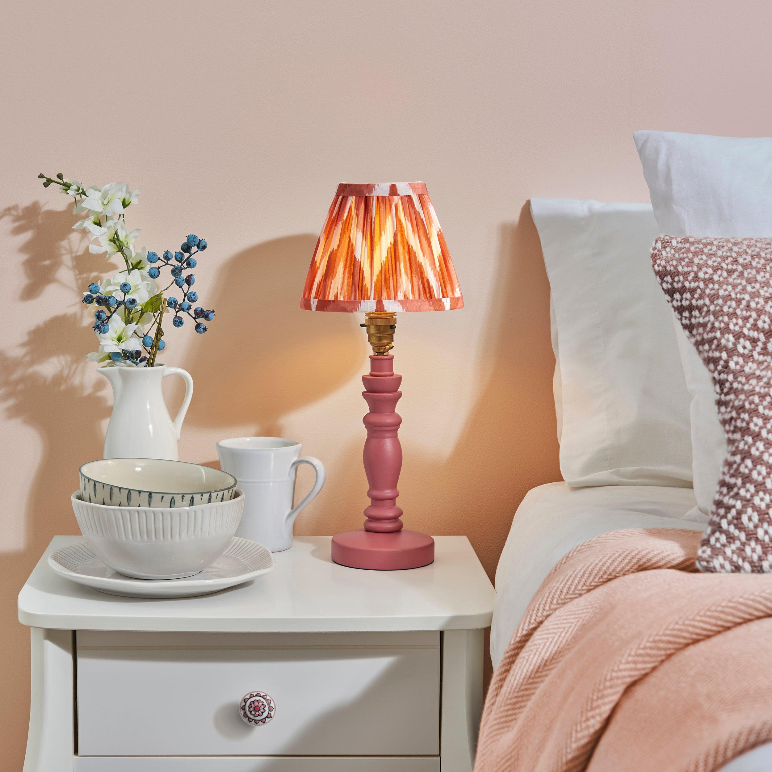 Bibury Pink Table Lamp & Zigzag 16cm Apricot Orange Shade