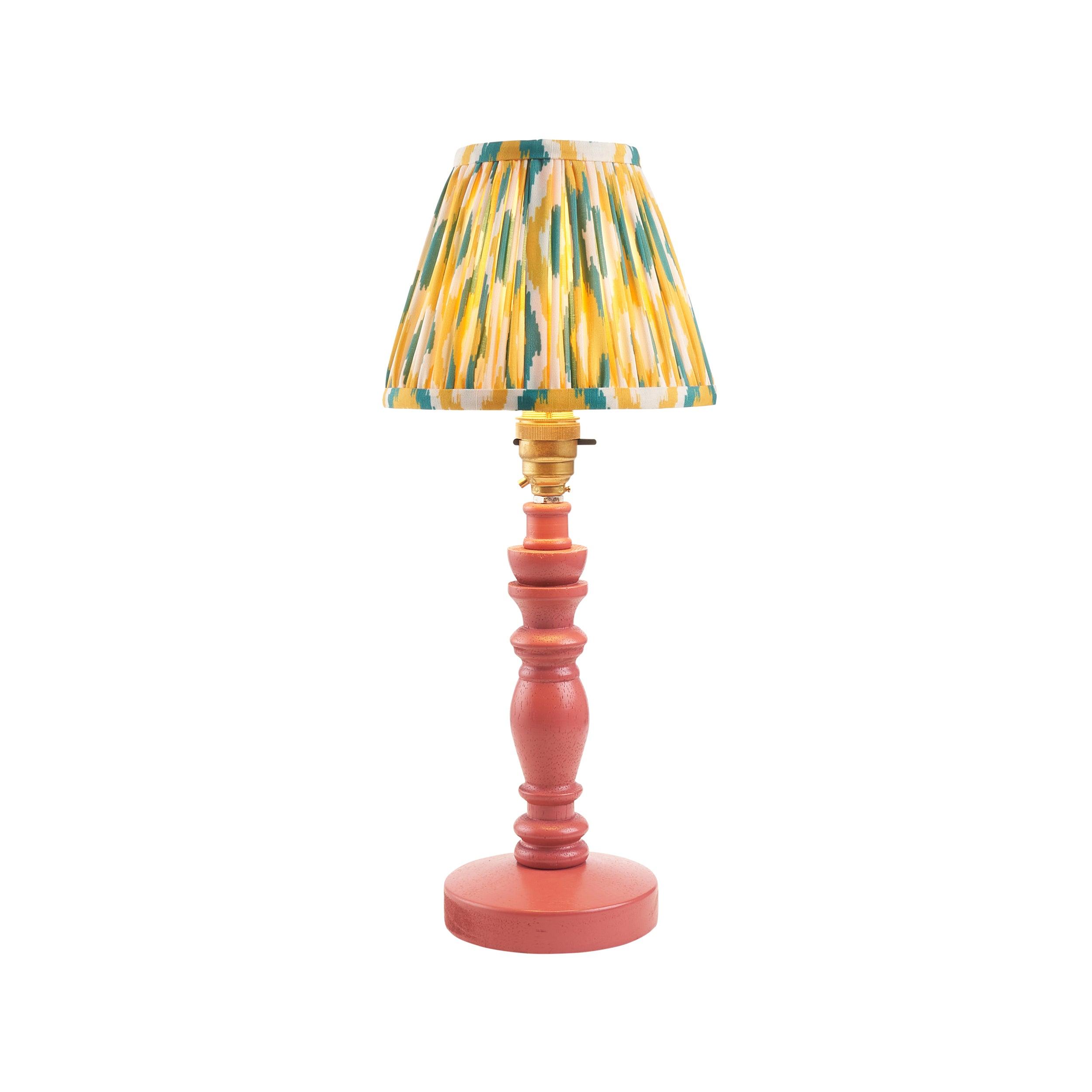 Bibury Pink Table Lamp & Ikat 16cm Yellow & Jade Shade