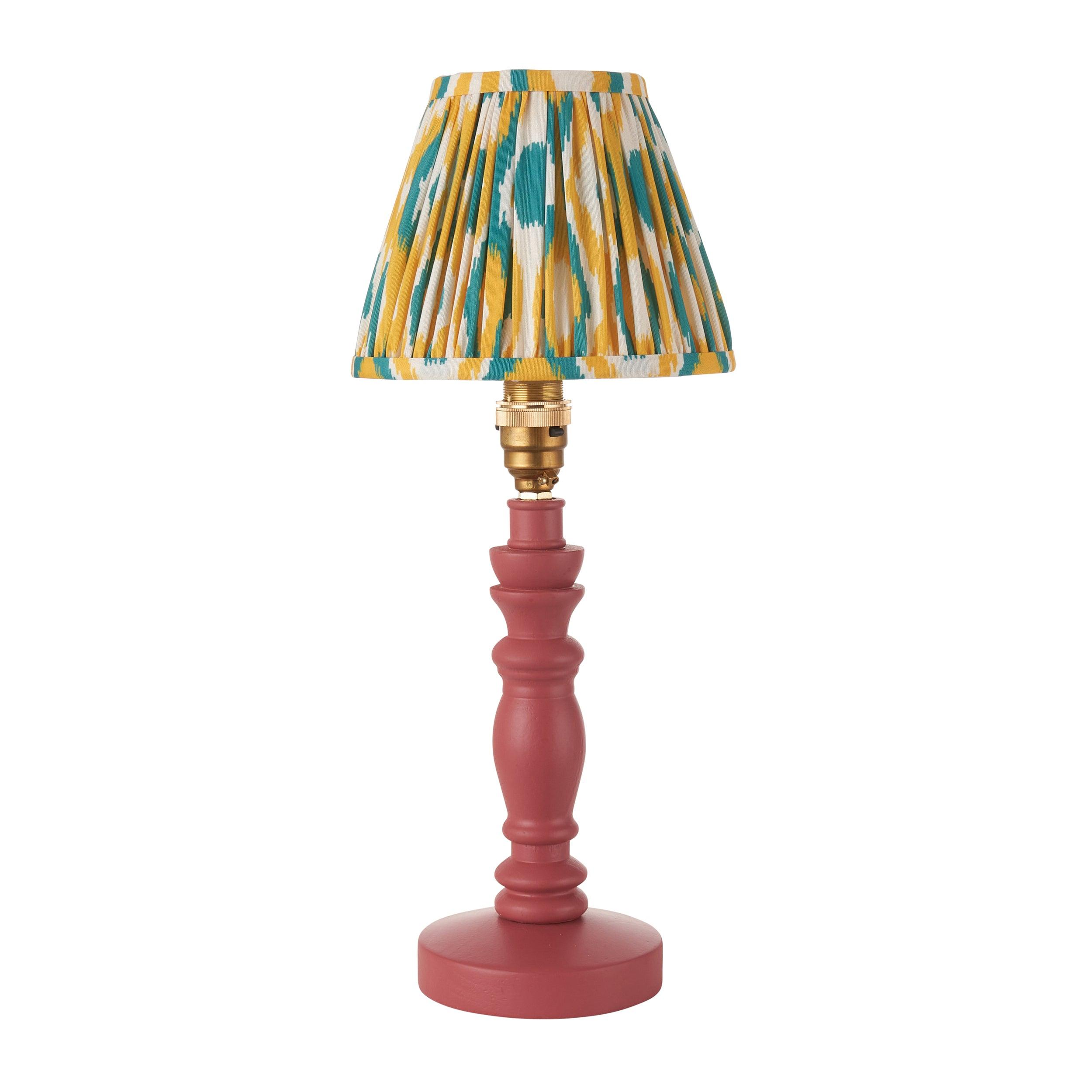 Bibury Pink Table Lamp & Ikat 16cm Yellow & Jade Shade