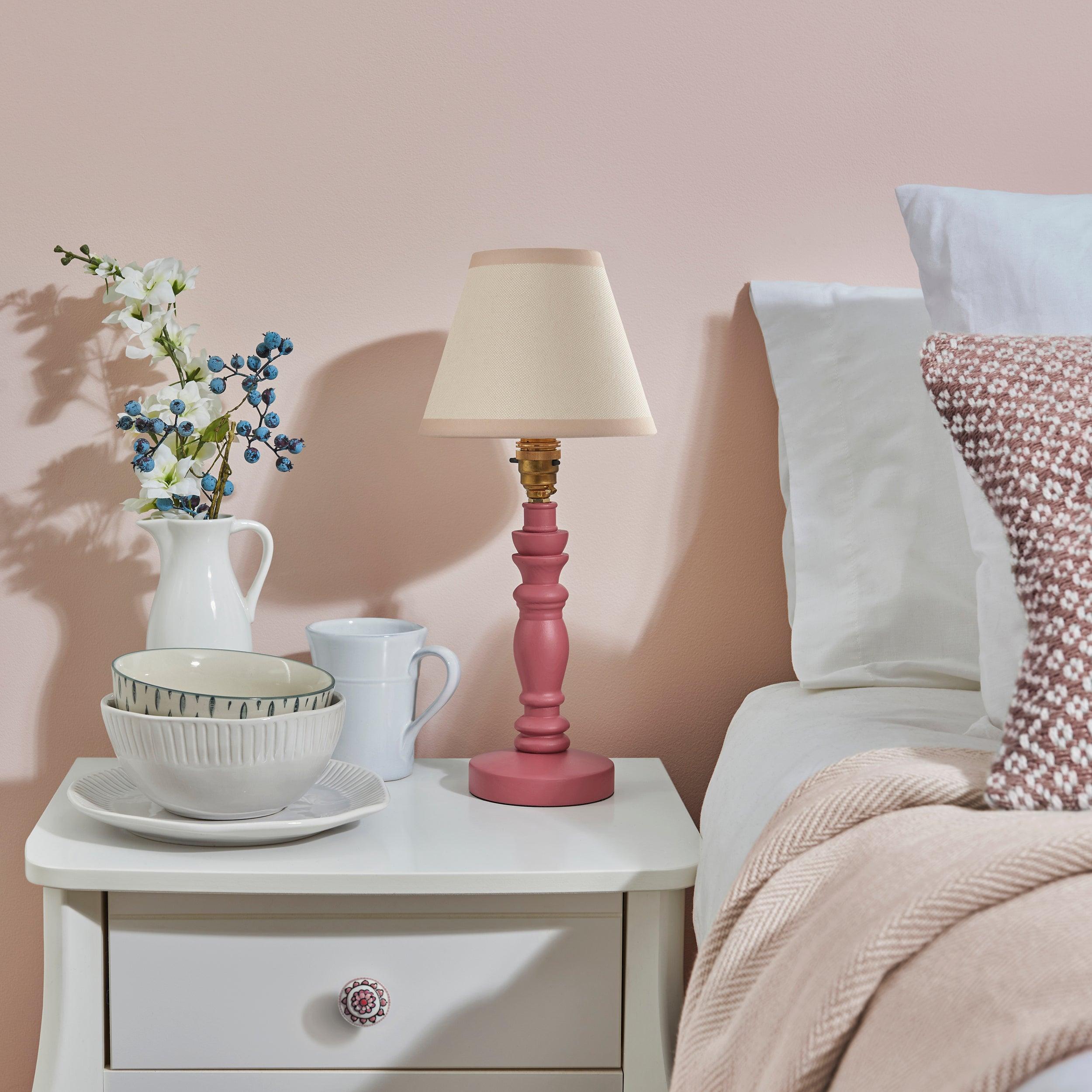 Bibury Pink Table Lamp & Ivy 16cm Vintage White Shade