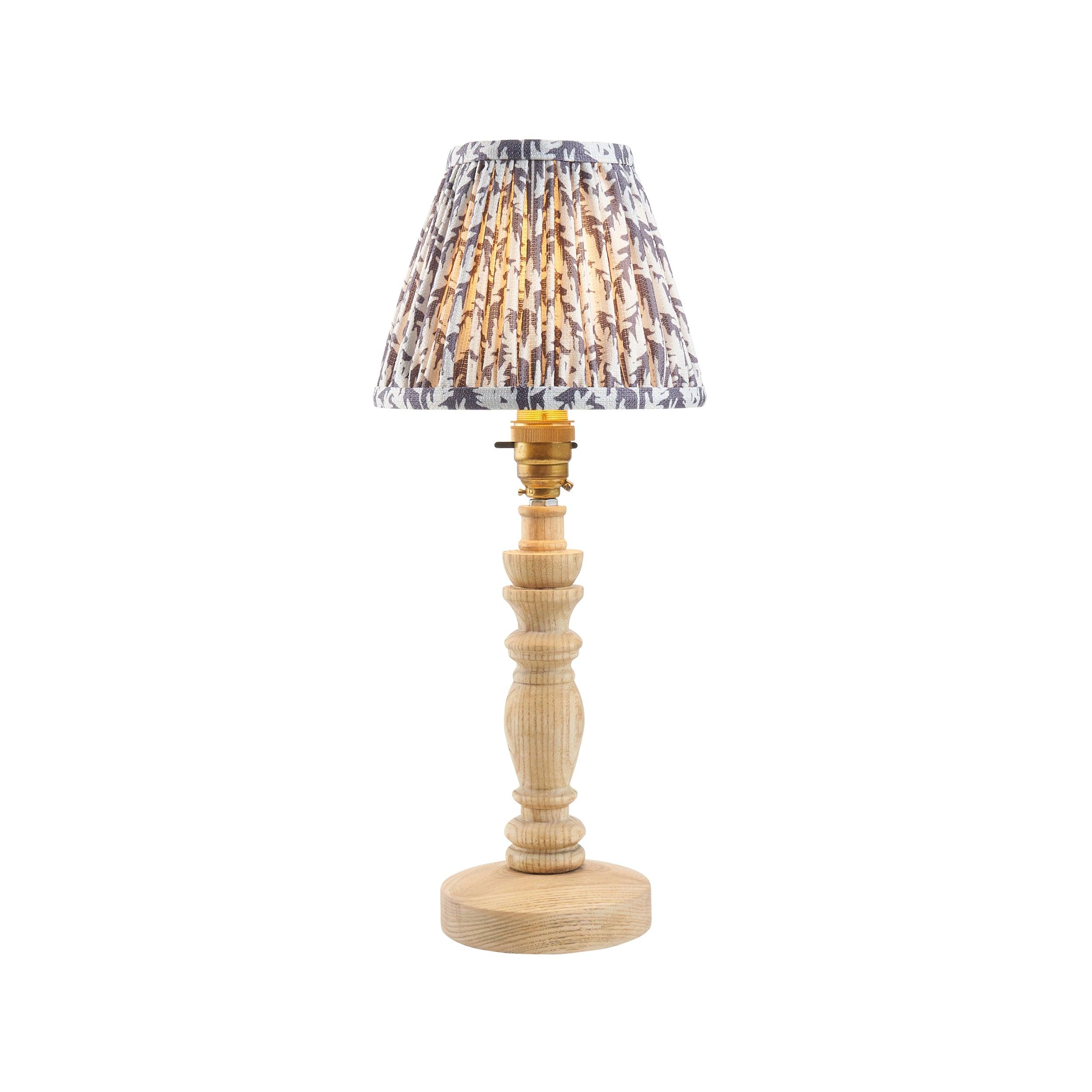 Bibury Wooden Table Lamp & Leaf 16cm Pearl Grey Shade