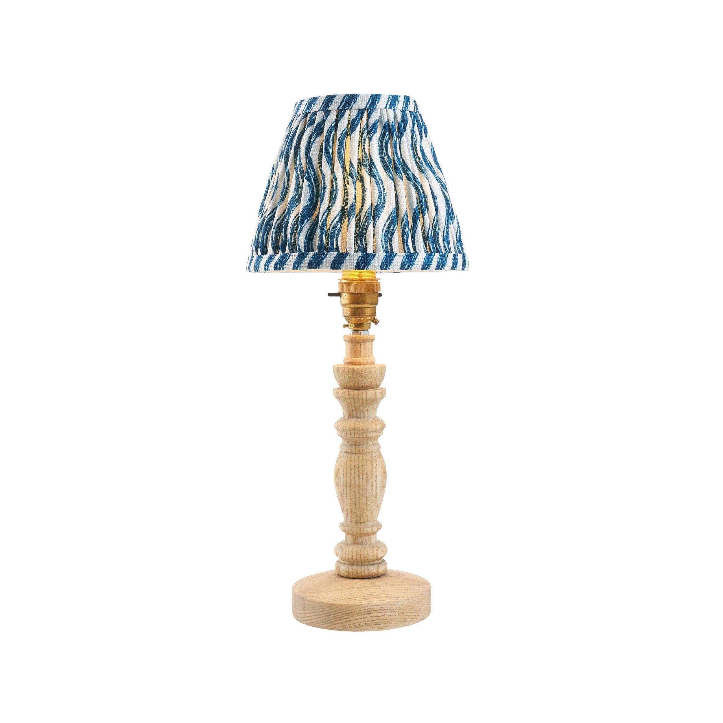 Bibury Wooden Table Lamp & Ripple 16cm Marlin Blue Shade
