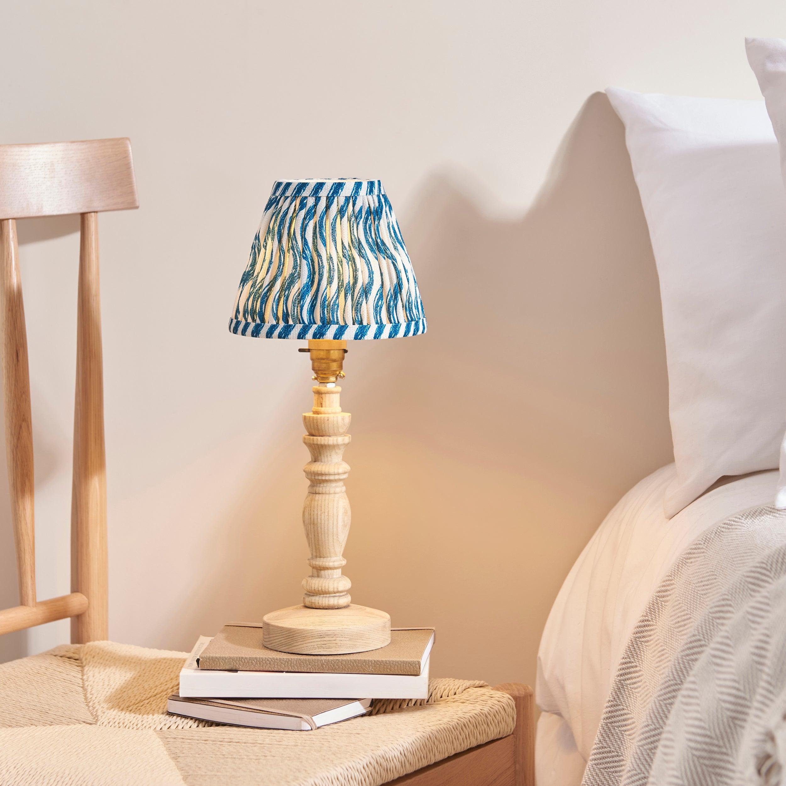 Bibury Wooden Table Lamp & Ripple 16cm Marlin Blue Shade