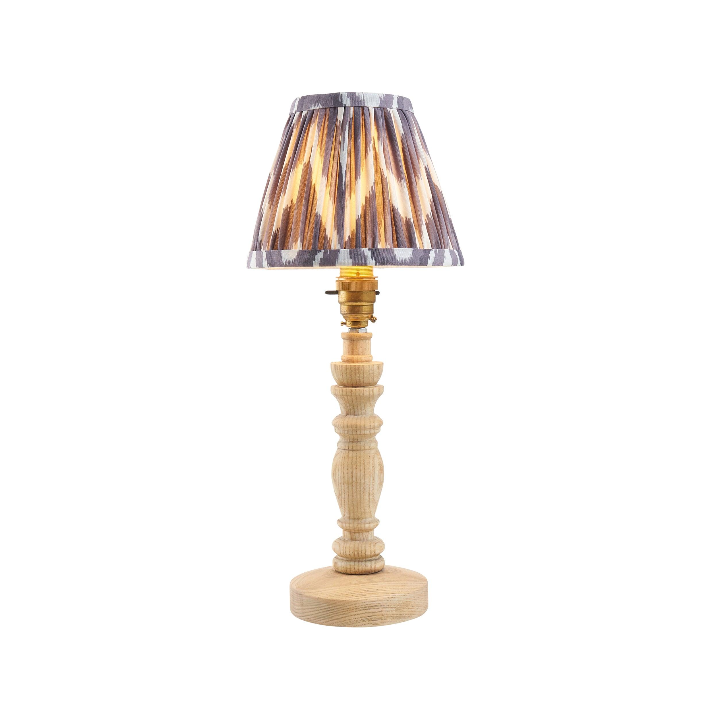 Bibury Wooden Table Lamp & Zigzag 16cm Pearl Grey Shade