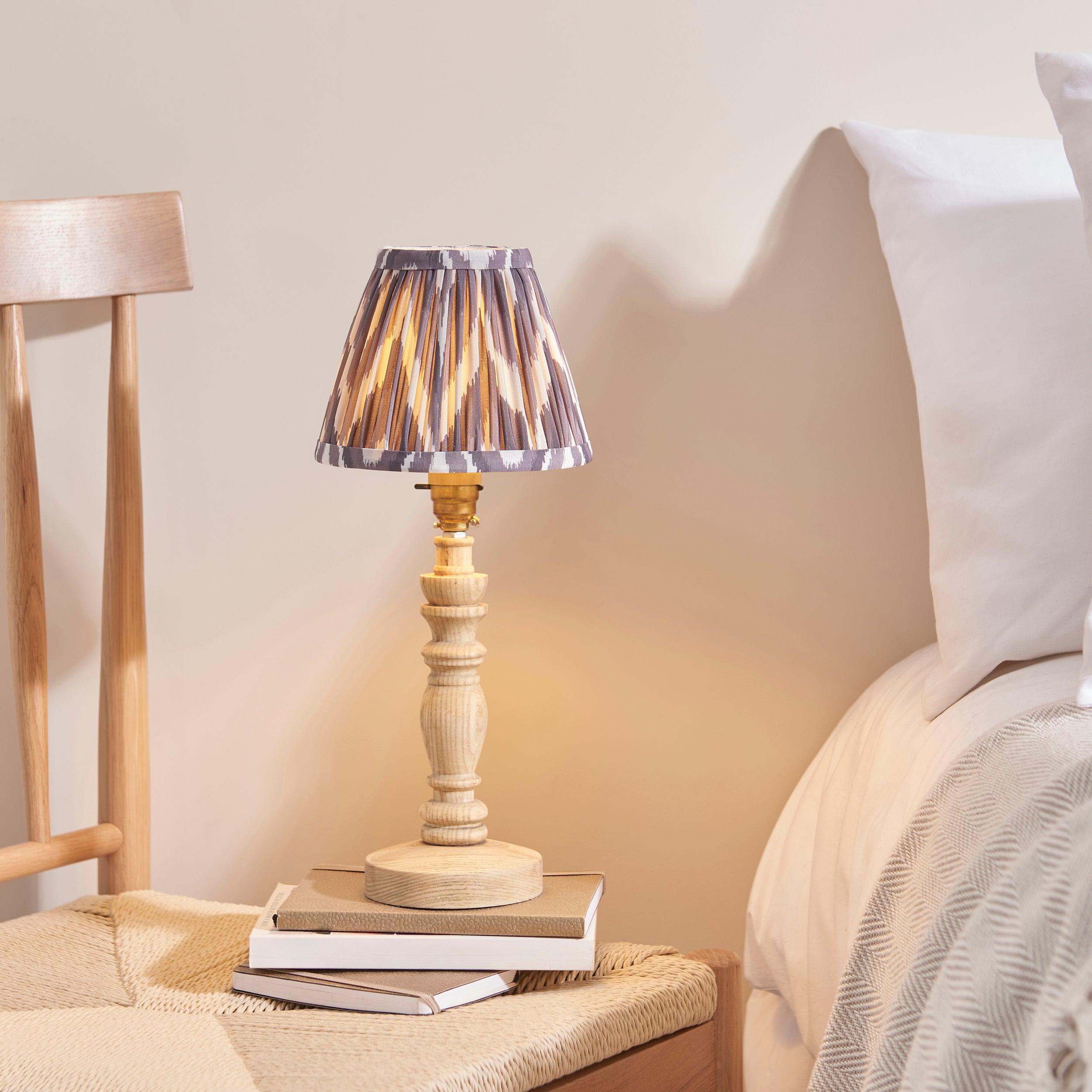Bibury Wooden Table Lamp & Zigzag 16cm Pearl Grey Shade