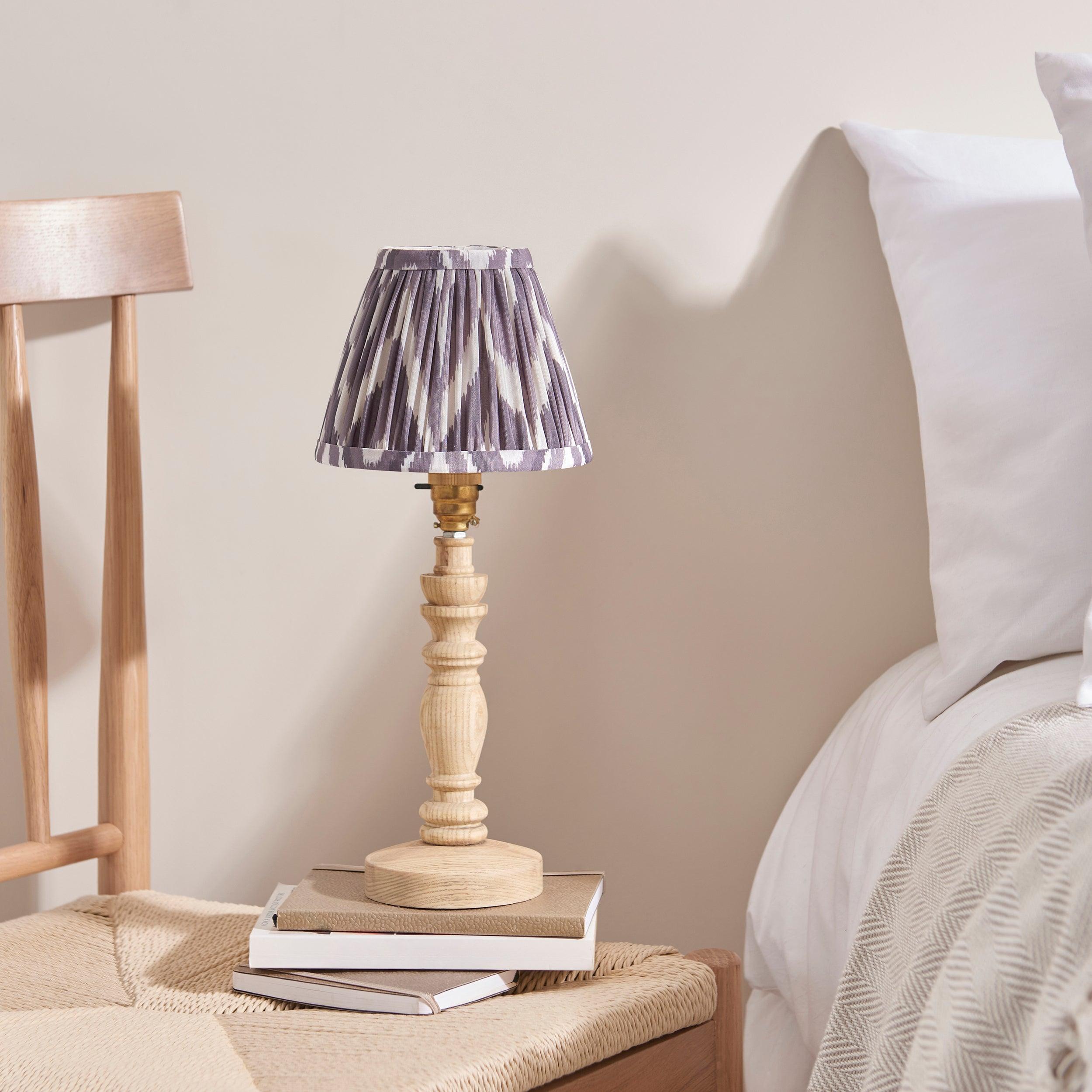 Bibury Wooden Table Lamp & Zigzag 16cm Pearl Grey Shade