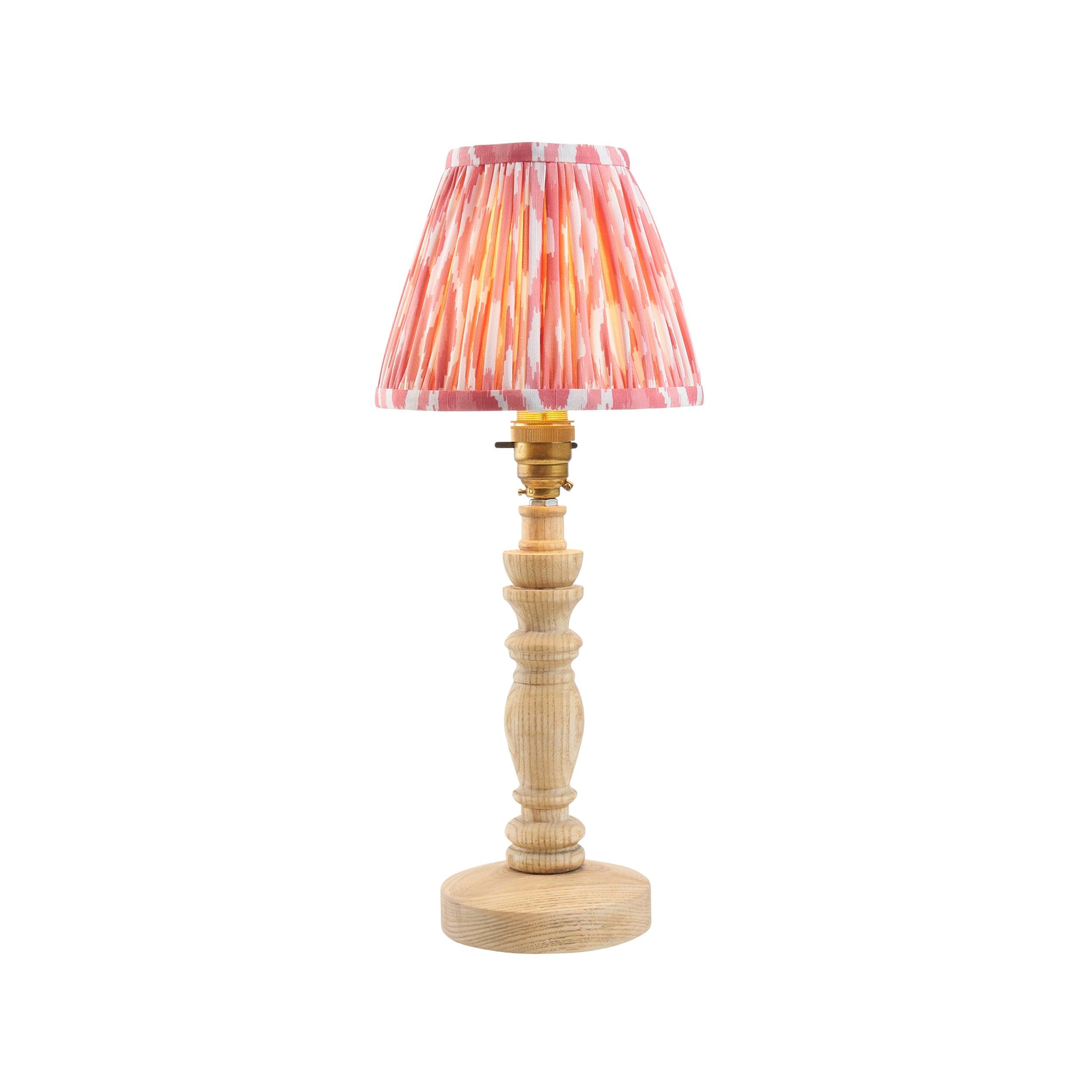 Bibury Wooden Table Lamp & Ikat 16cm Coral Pink Shade