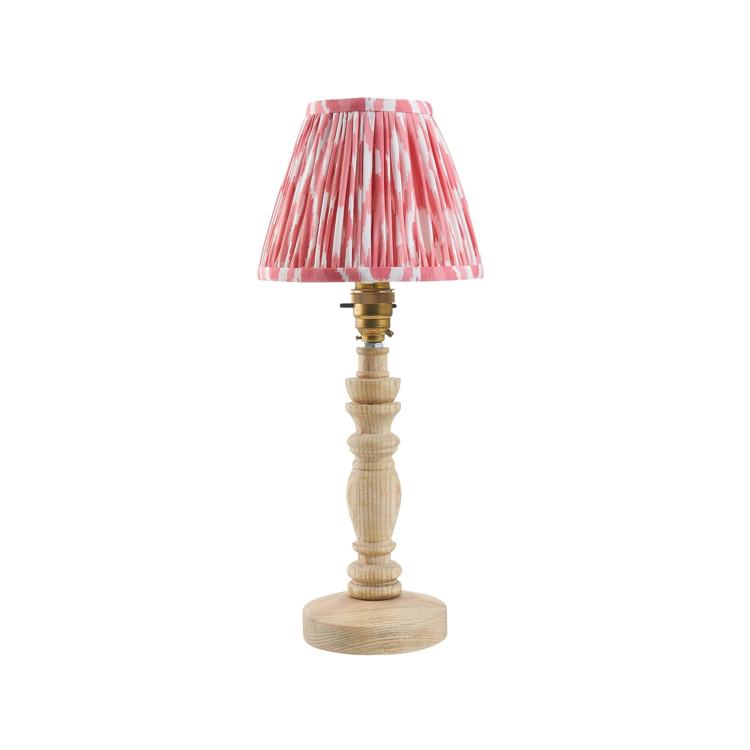 Bibury Wooden Table Lamp & Ikat 16cm Coral Pink Shade