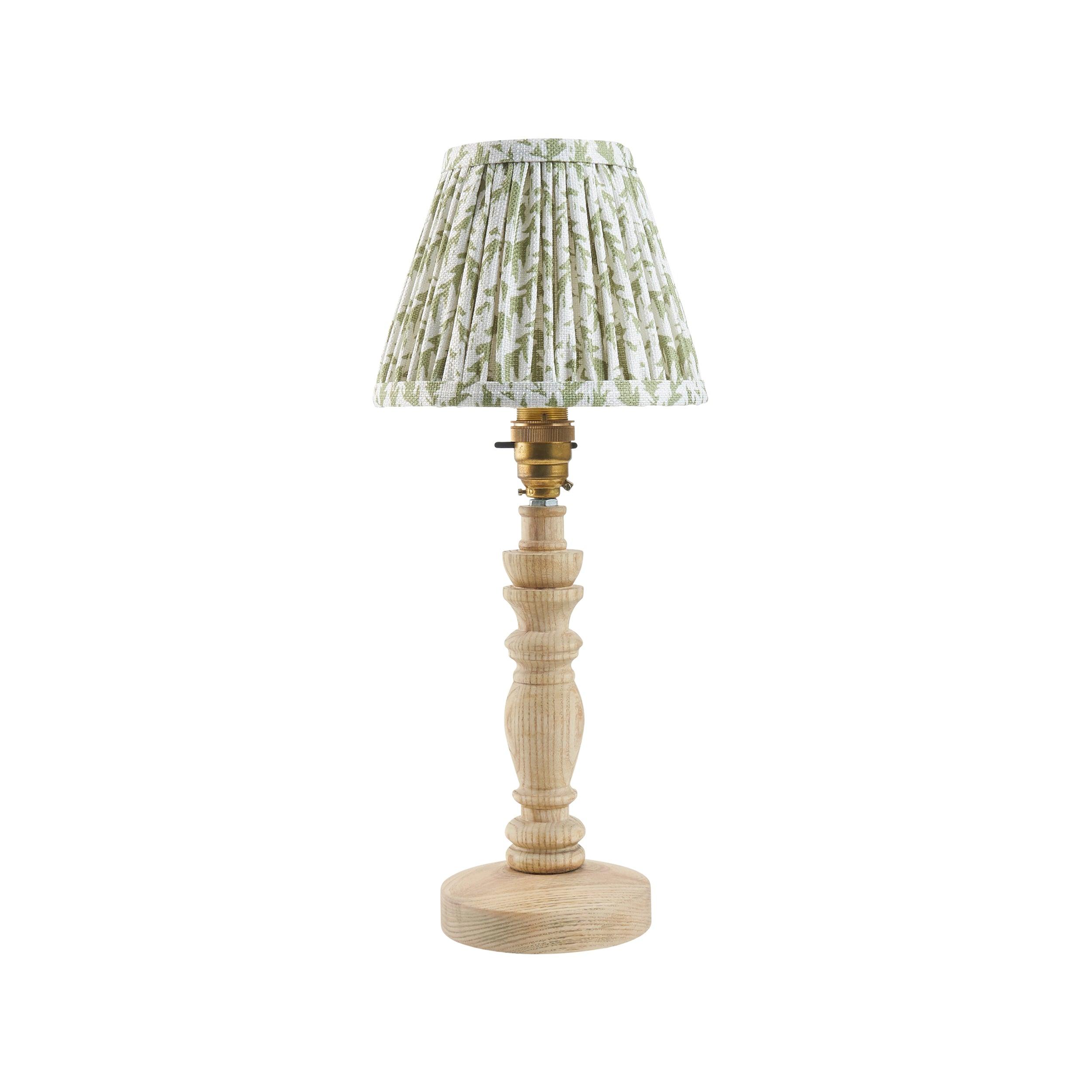 Bibury Wooden Table Lamp & Leaf 16cm Herb Garden Green Shade
