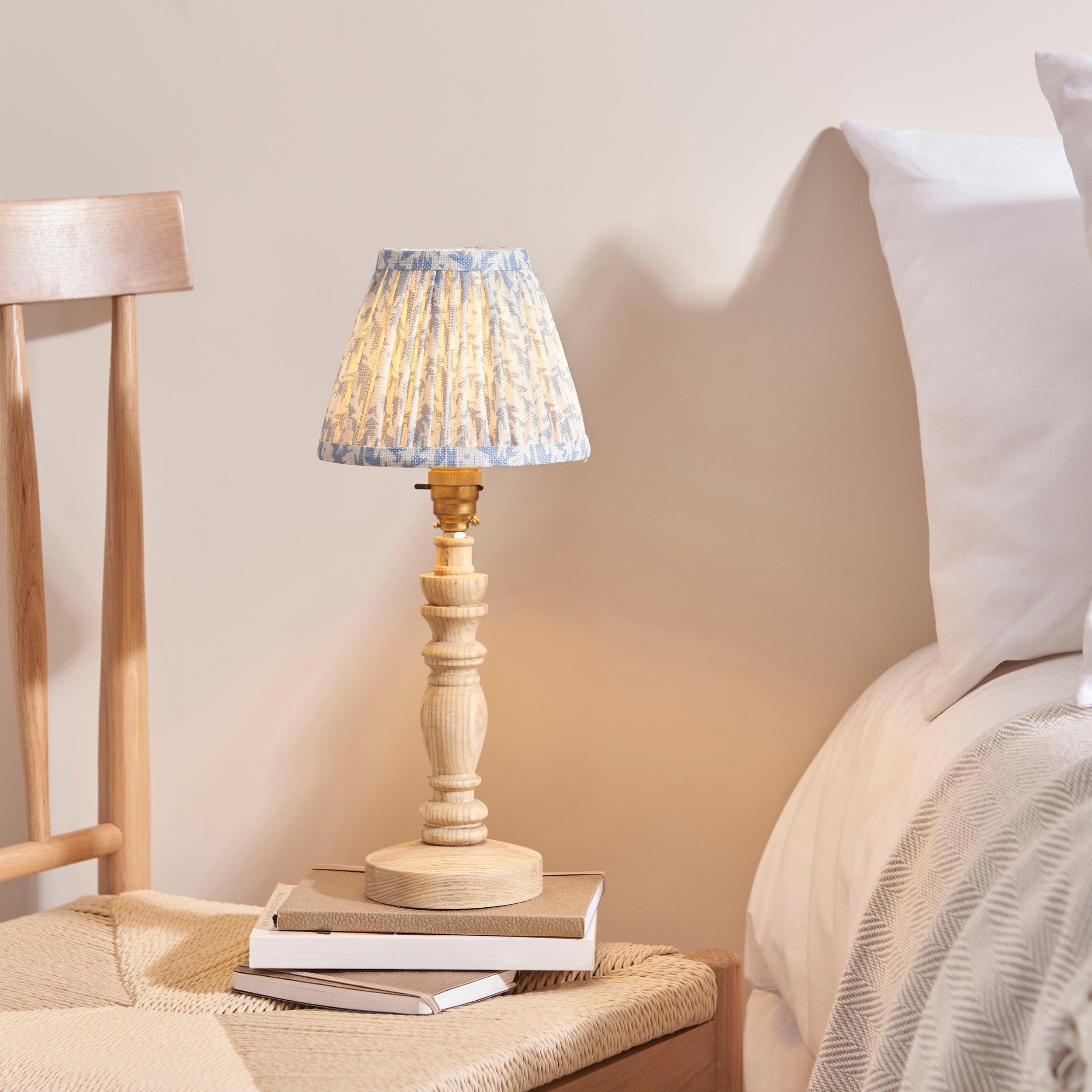 Bibury Wooden Table Lamp & Leaf 16cm Shell Bay Blue Shade