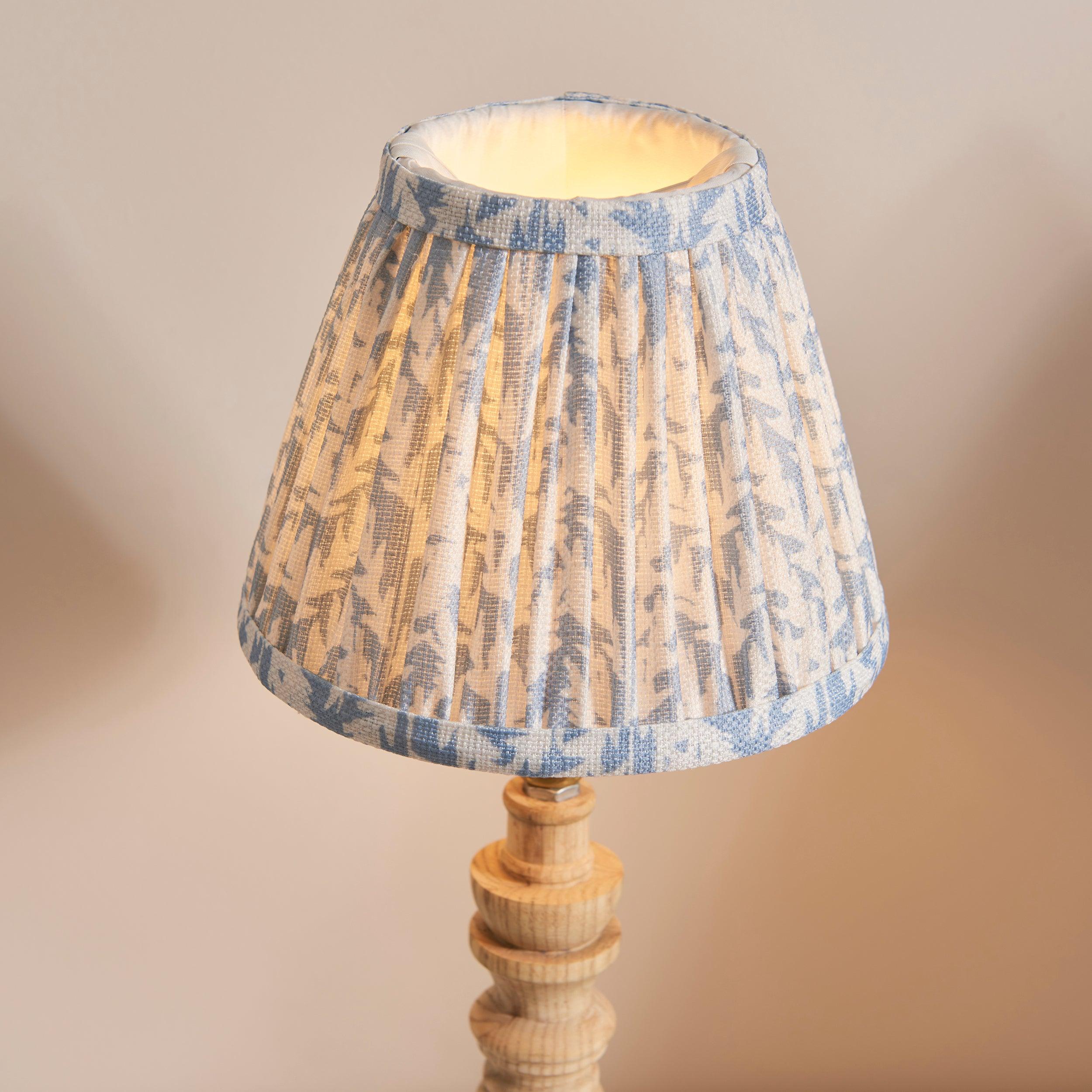 Bibury Wooden Table Lamp & Leaf 16cm Shell Bay Blue Shade