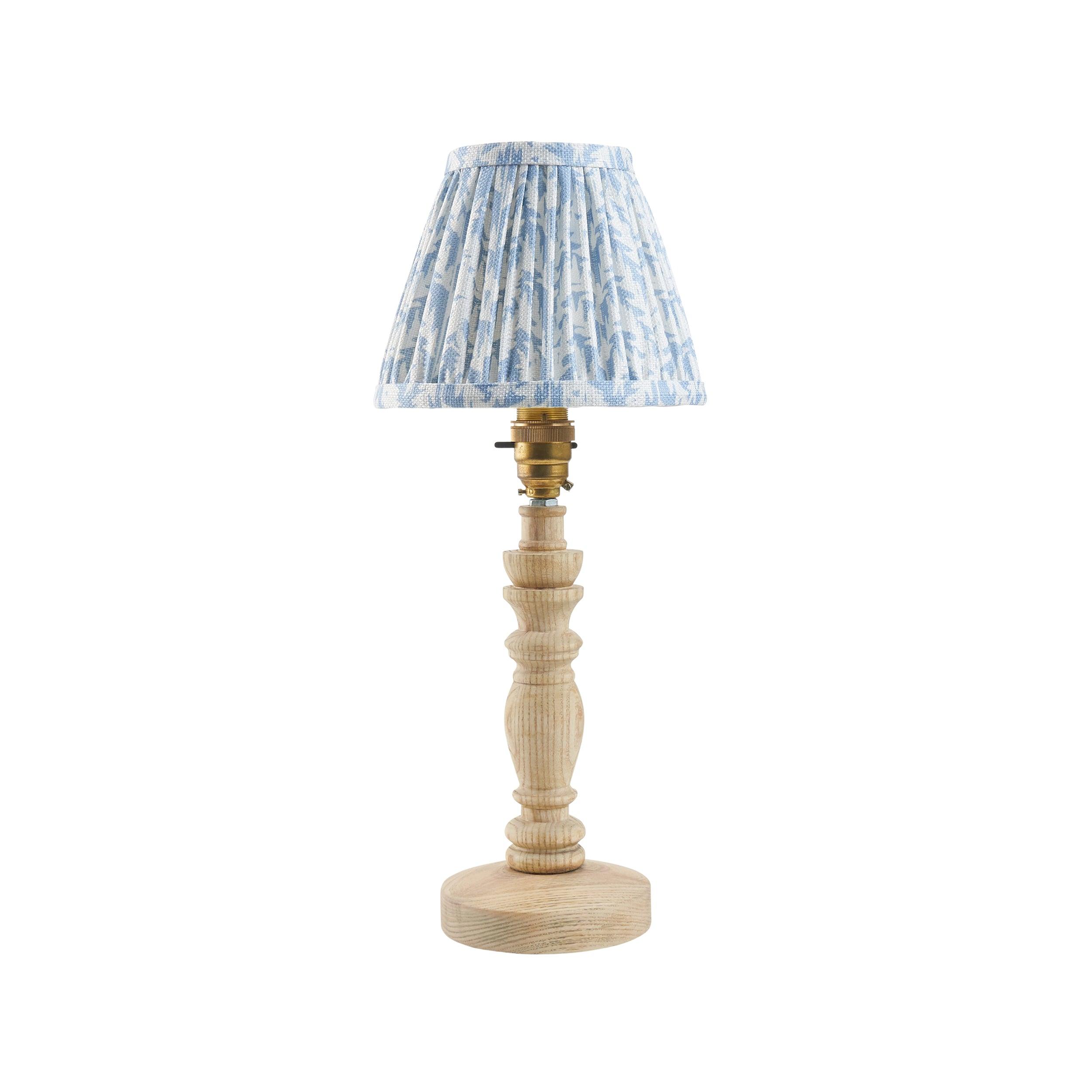 Bibury Wooden Table Lamp & Leaf 16cm Shell Bay Blue Shade
