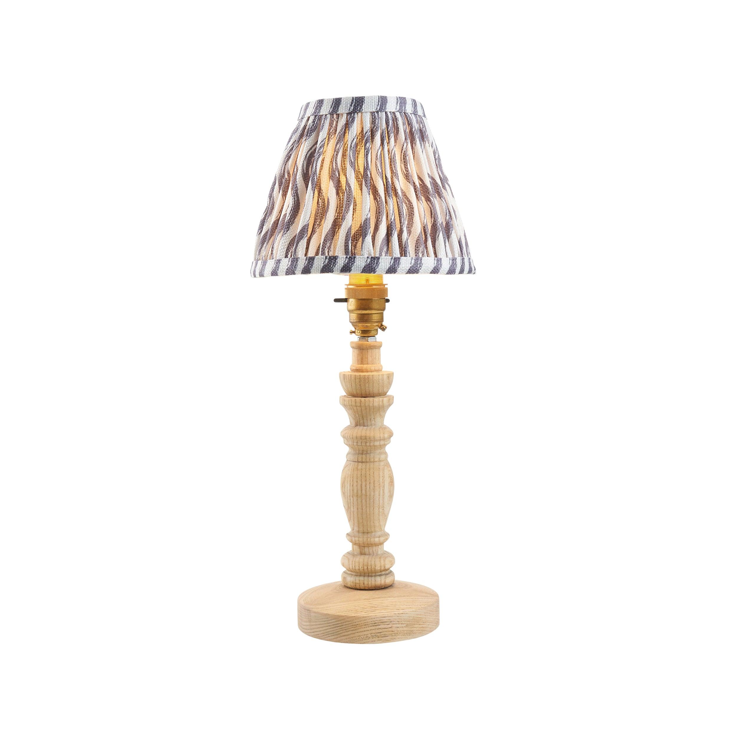 Bibury Wooden Table Lamp & Ripple 16cm Pearl Grey Shade