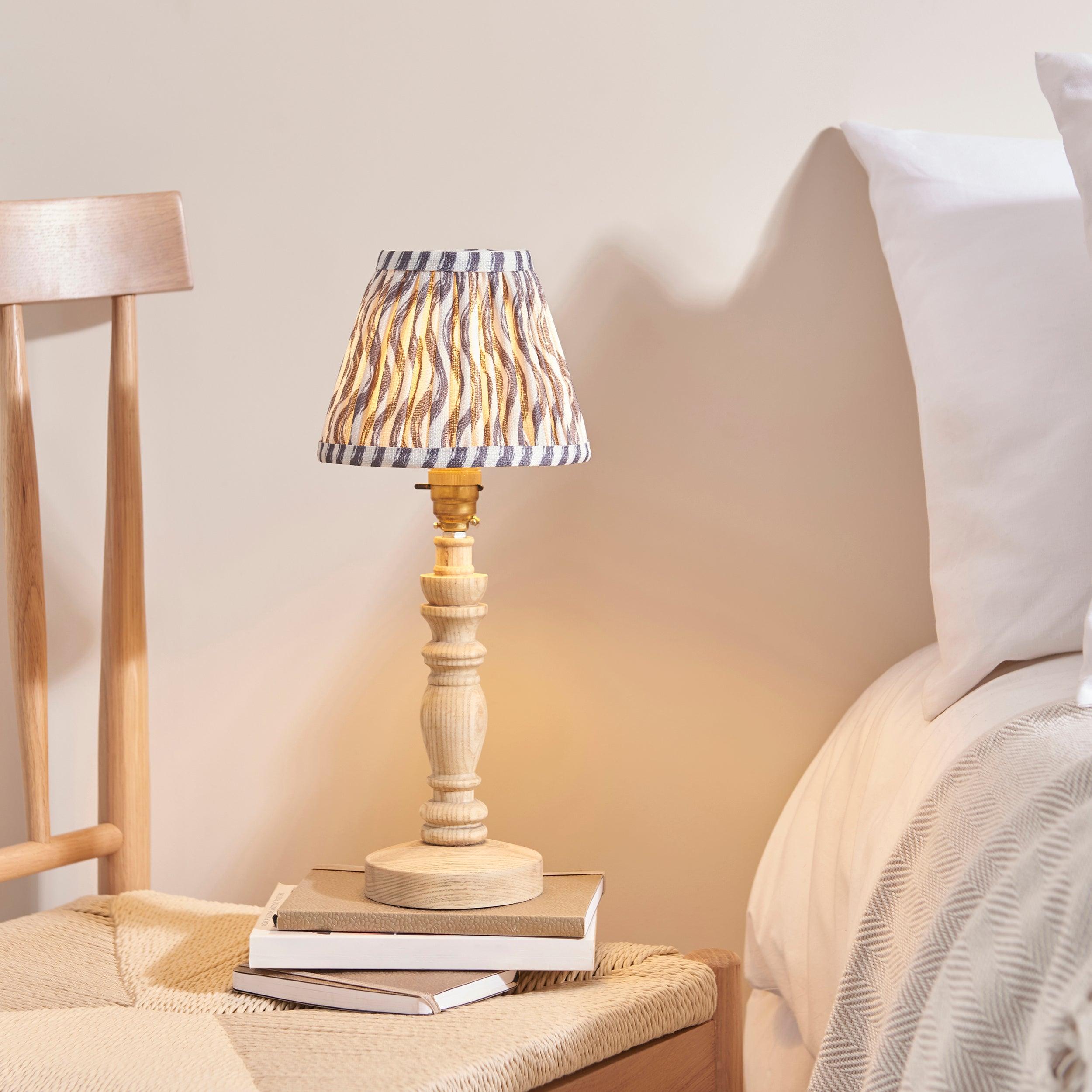 Bibury Wooden Table Lamp & Ripple 16cm Pearl Grey Shade