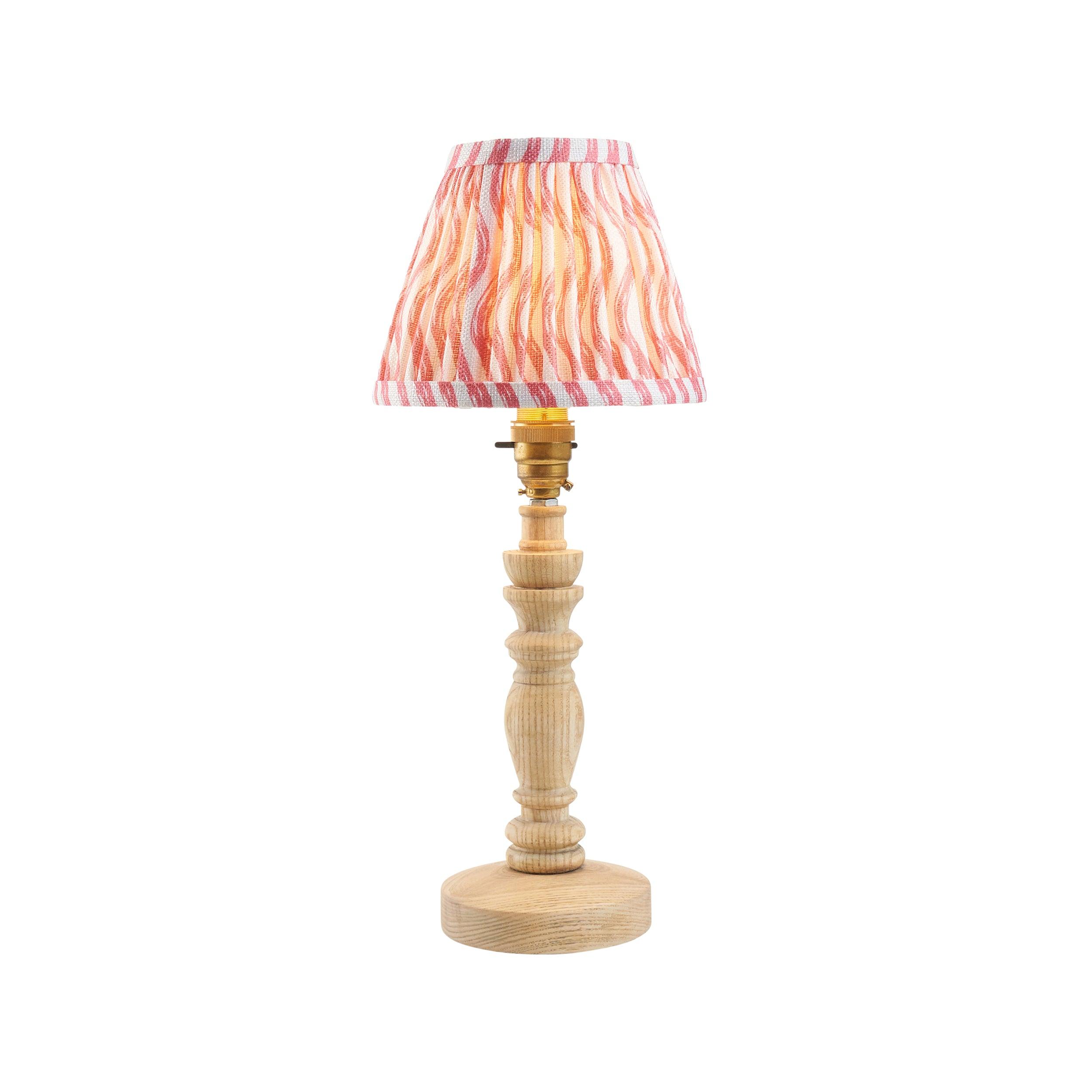Bibury Wooden Table Lamp & Ripple 16cm Coral Pink Shade