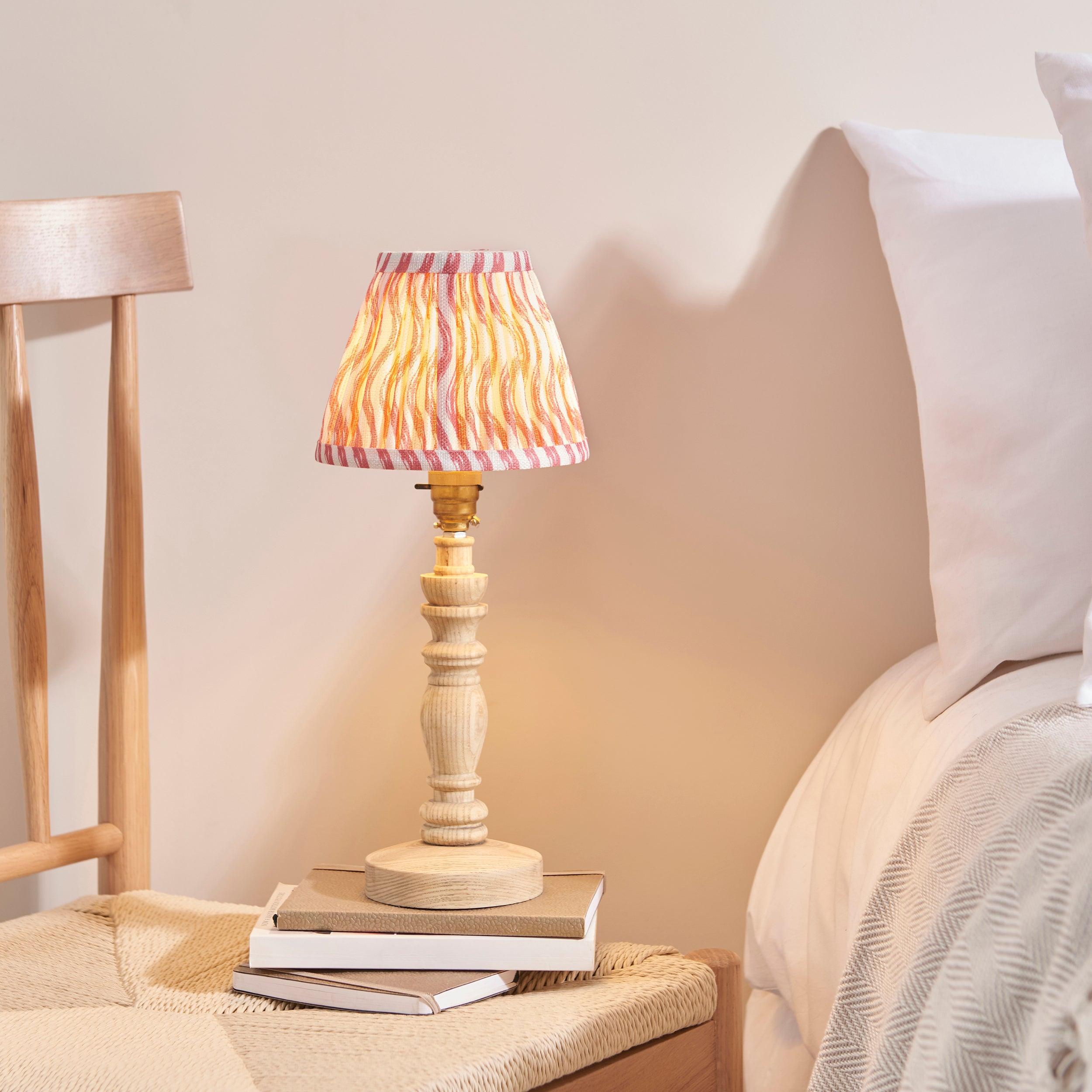 Bibury Wooden Table Lamp & Ripple 16cm Coral Pink Shade