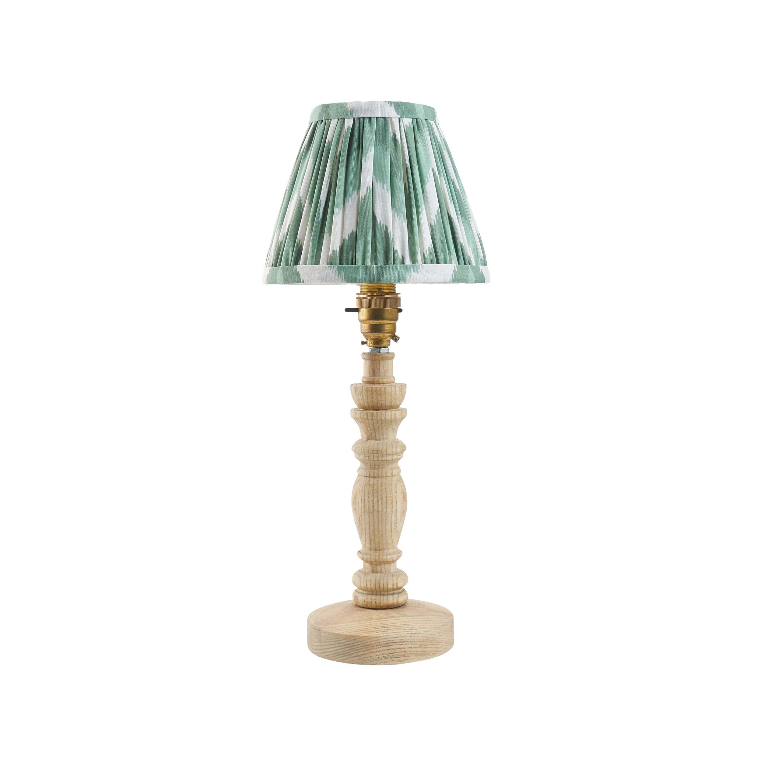 Bibury Wooden Table Lamp & Zigzag 16cm Cotswold Green Shade