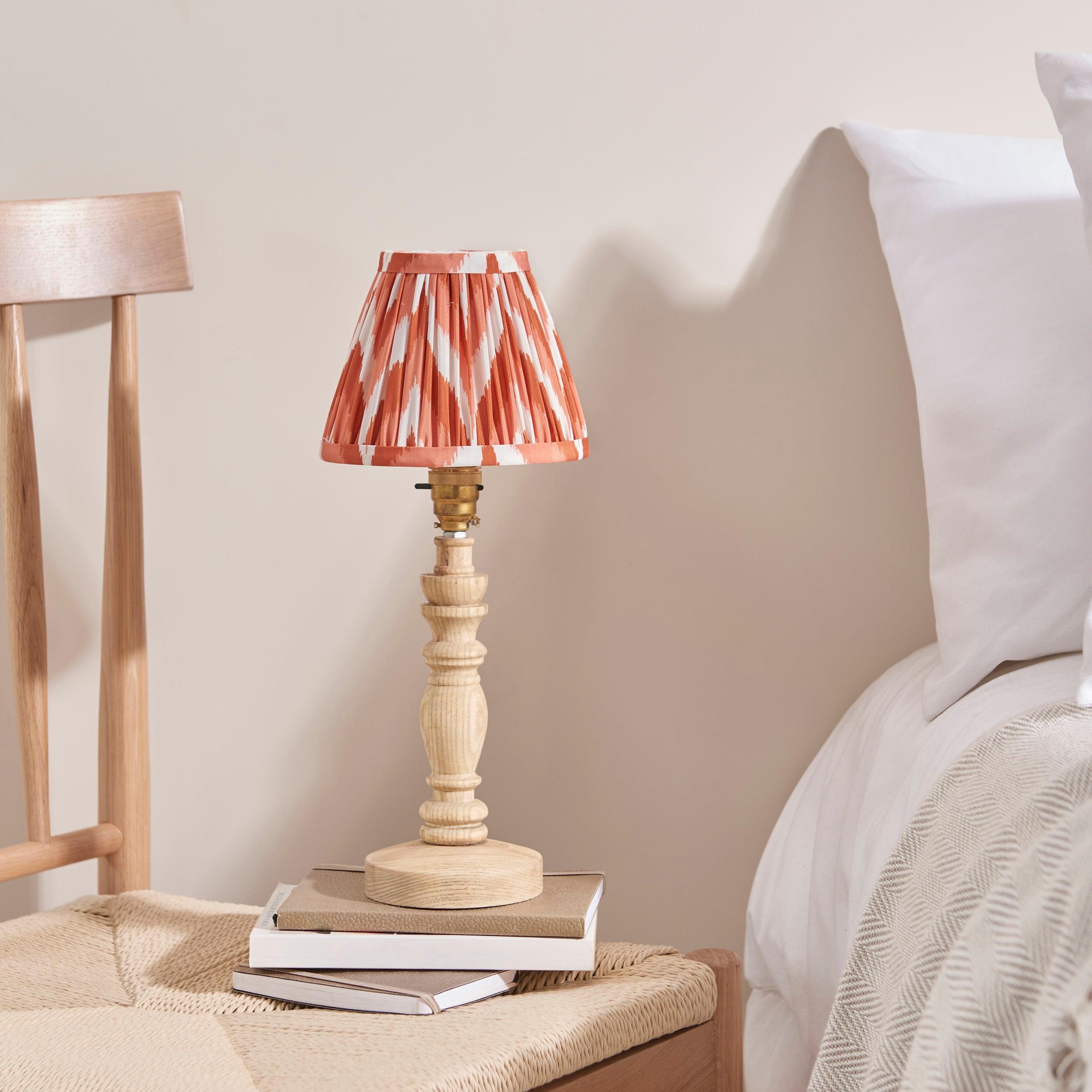 Bibury Wooden Table Lamp & Zigzag 16cm Apricot Orange Shade