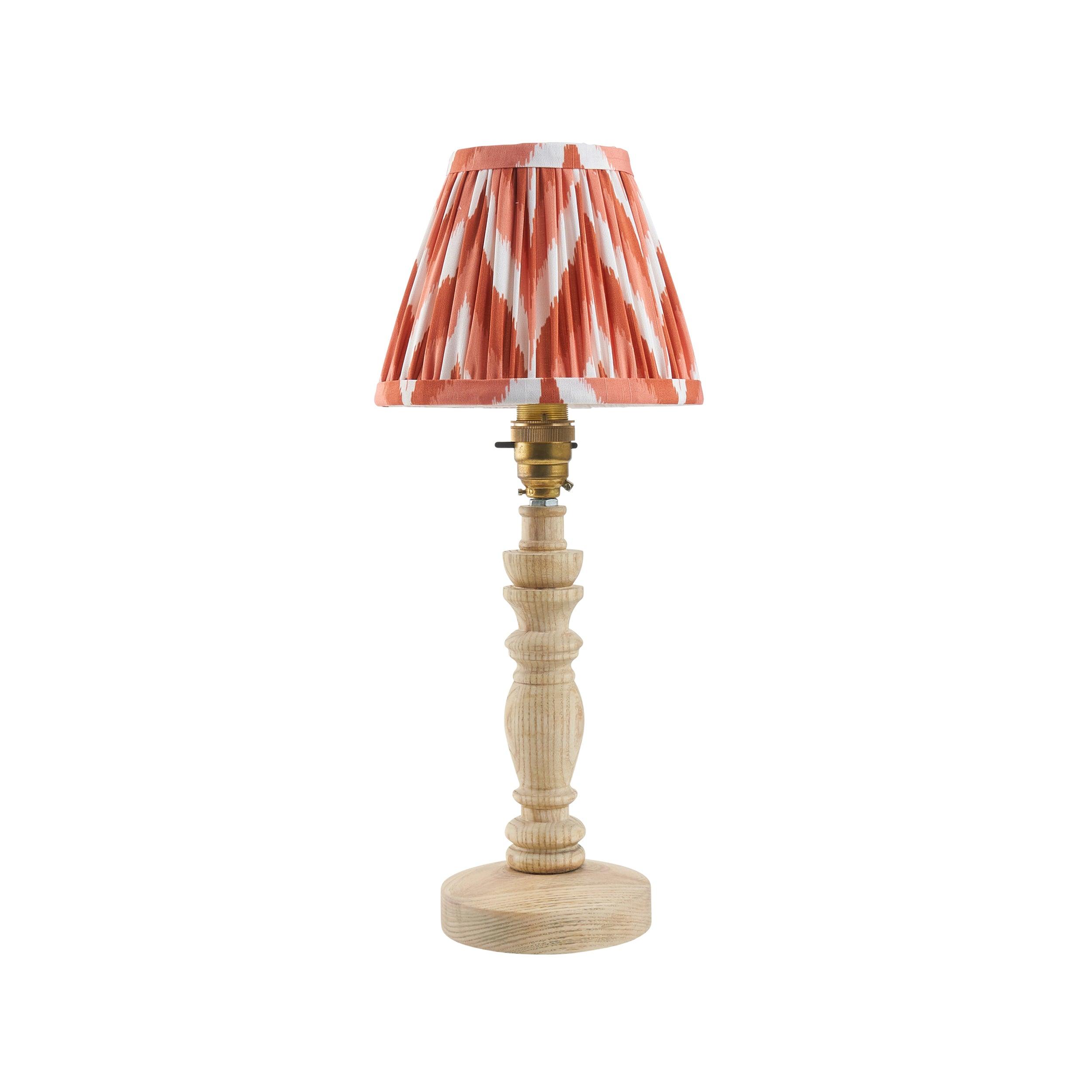 Bibury Wooden Table Lamp & Zigzag 16cm Apricot Orange Shade