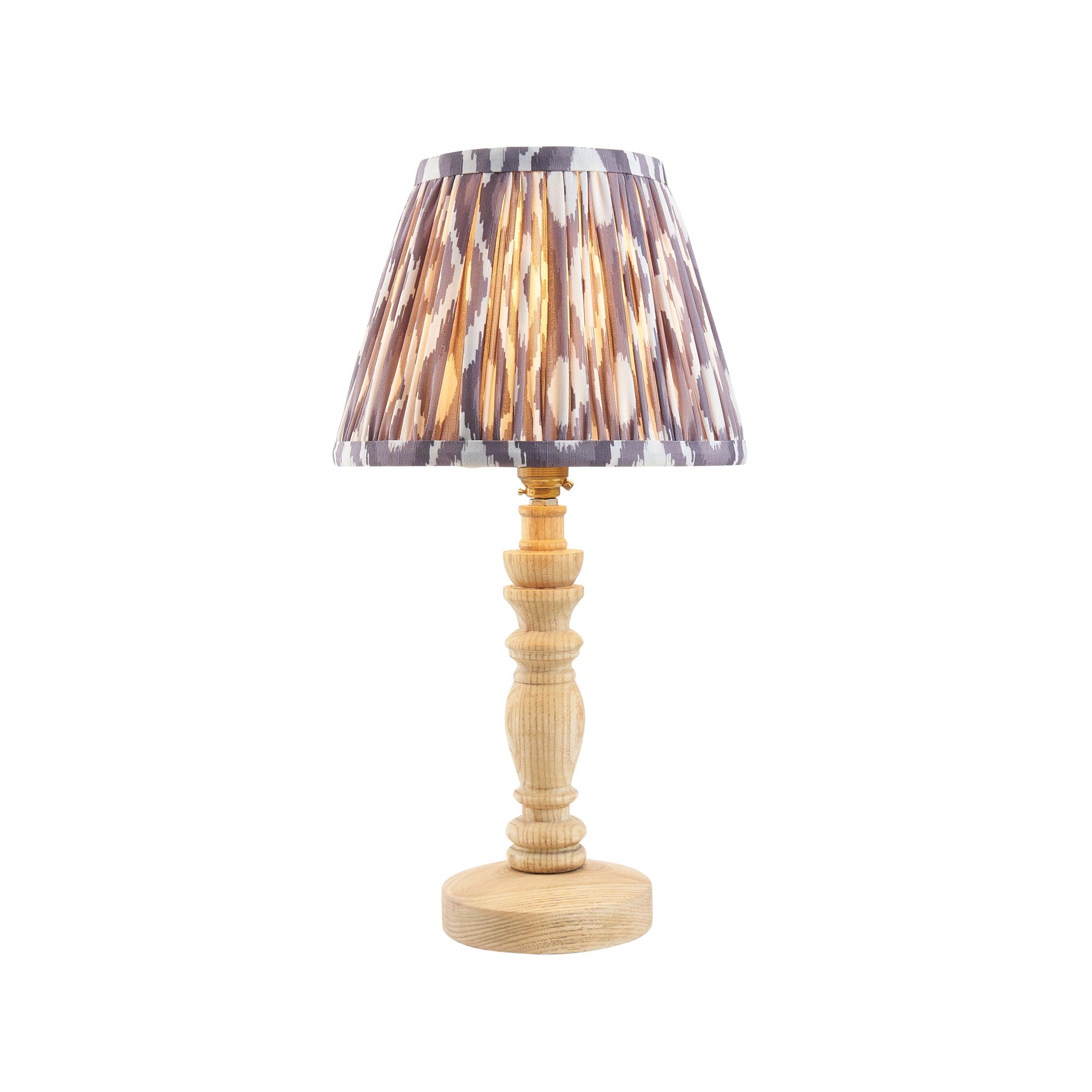 Bibury Wooden Table Lamp & Ikat 16cm Pearl Grey Shade