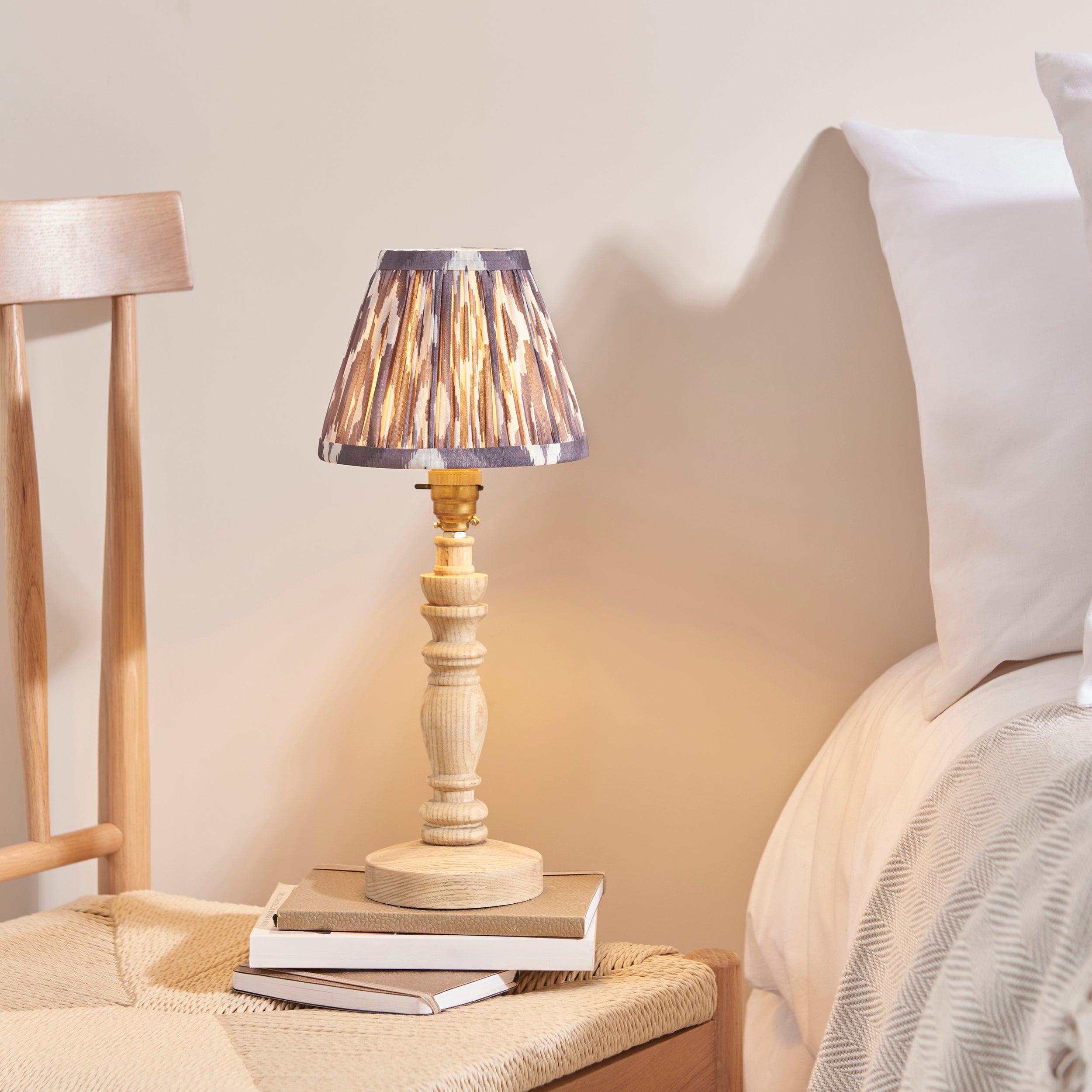 Bibury Wooden Table Lamp & Ikat 16cm Pearl Grey Shade
