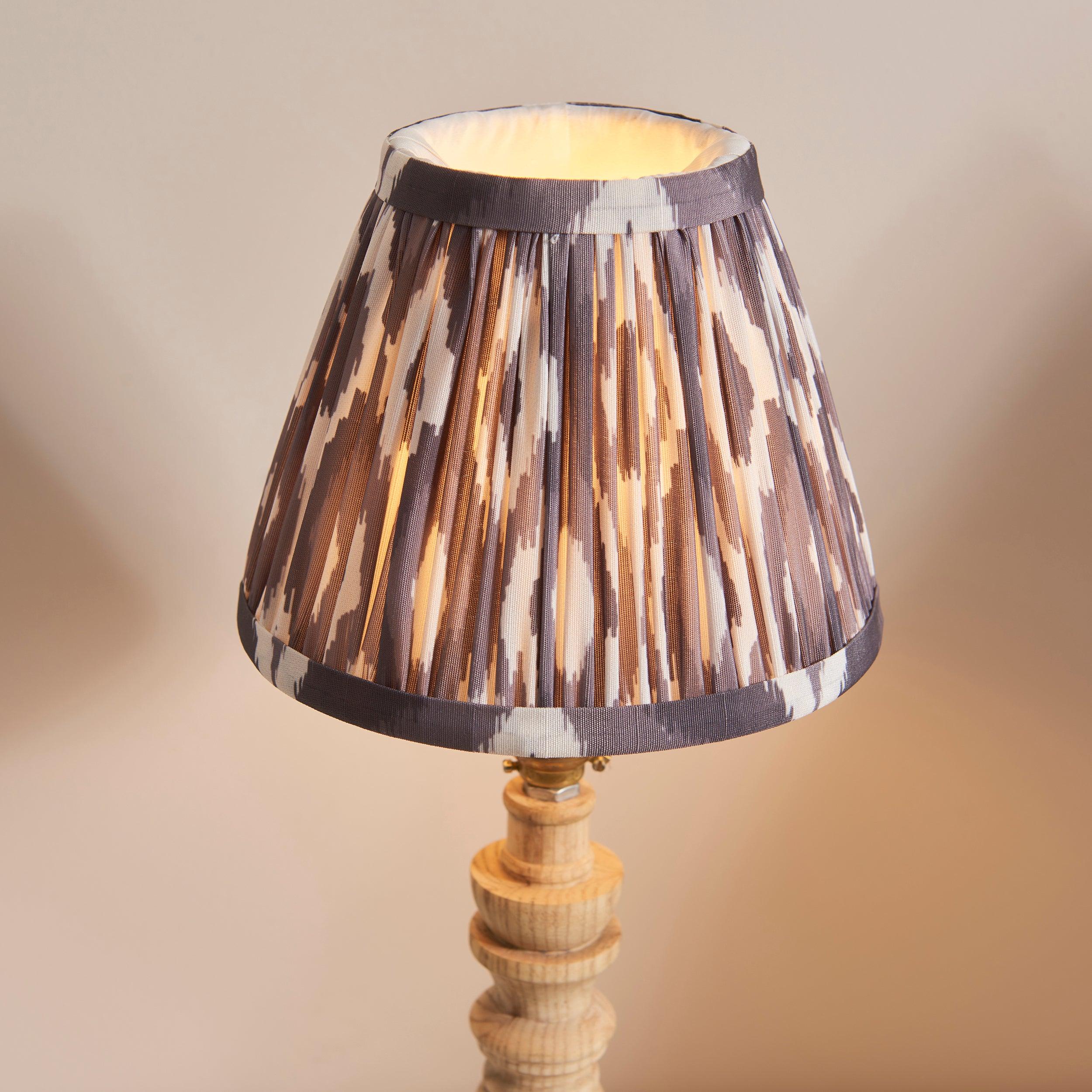 Bibury Wooden Table Lamp & Ikat 16cm Pearl Grey Shade