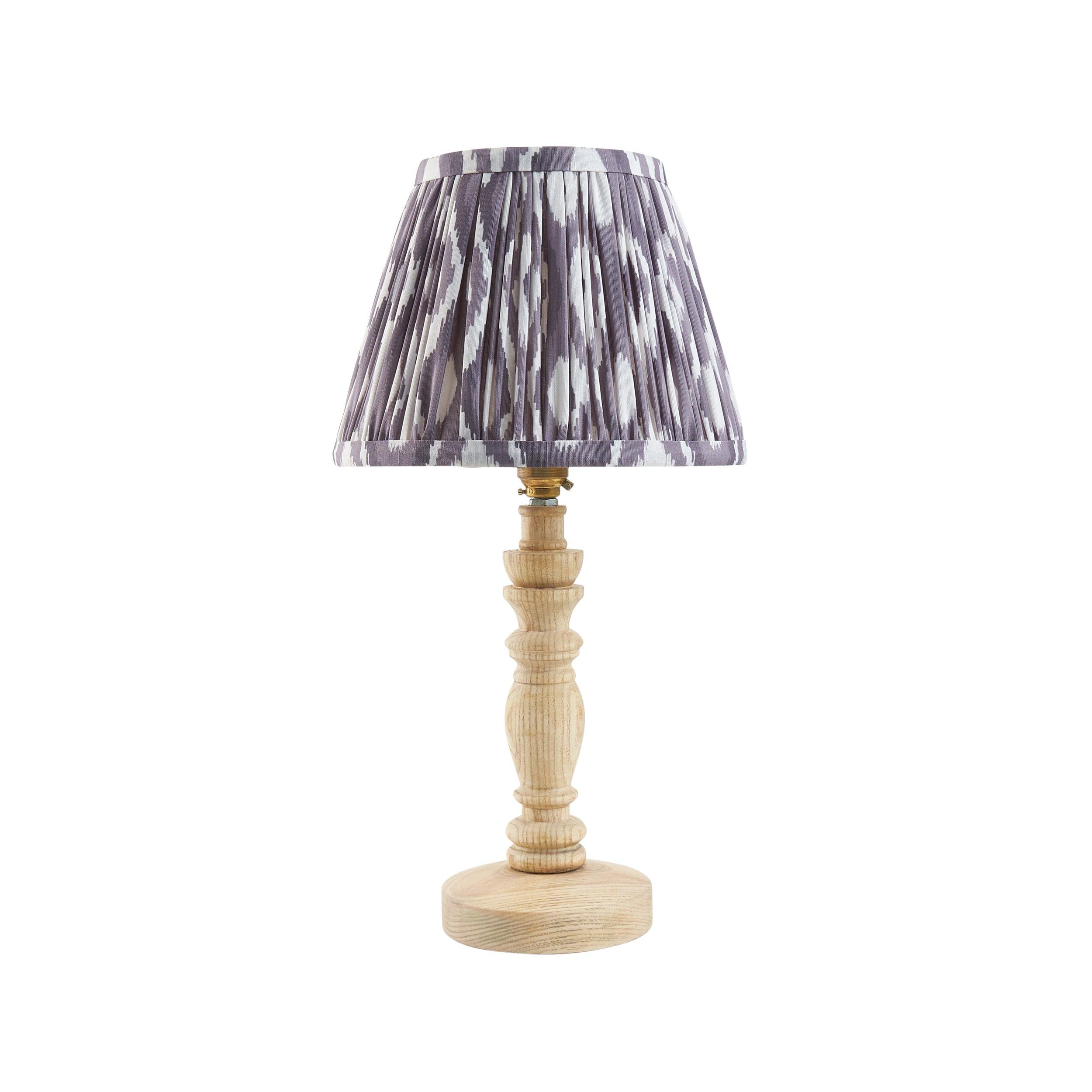 Bibury Wooden Table Lamp & Ikat 16cm Pearl Grey Shade
