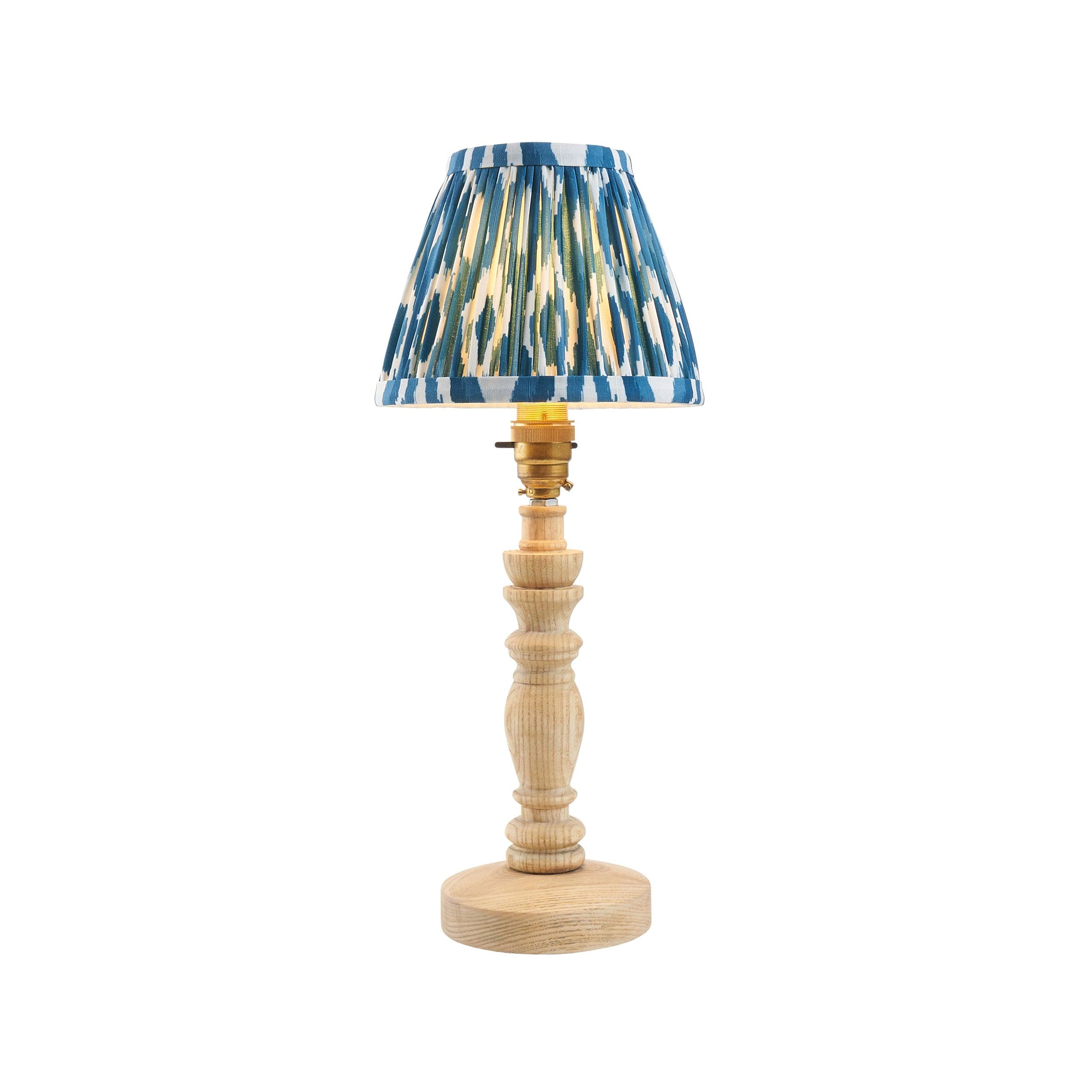 Bibury Wooden Table Lamp & Ikat 16cm Marlin Blue Shade