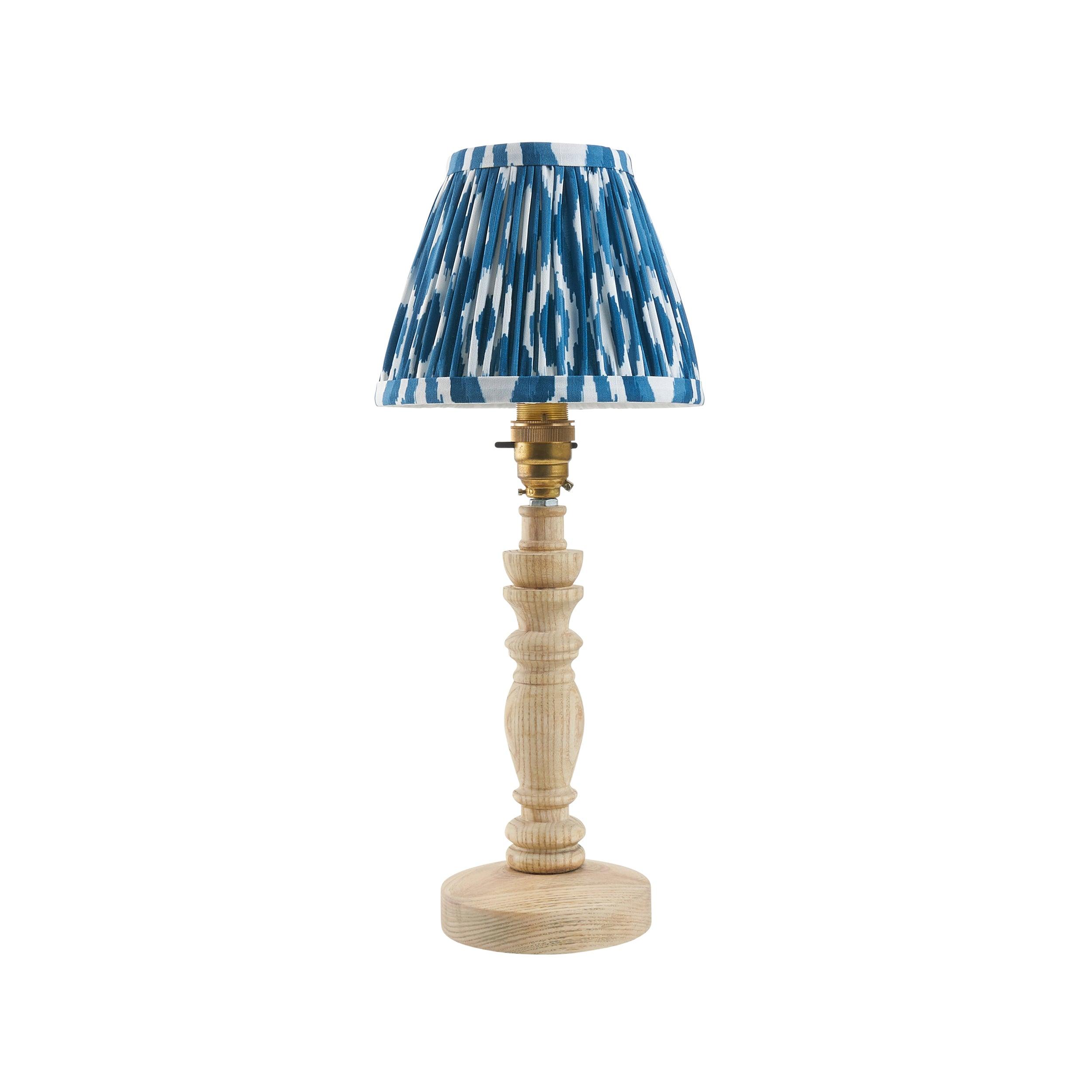 Bibury Wooden Table Lamp & Ikat 16cm Marlin Blue Shade