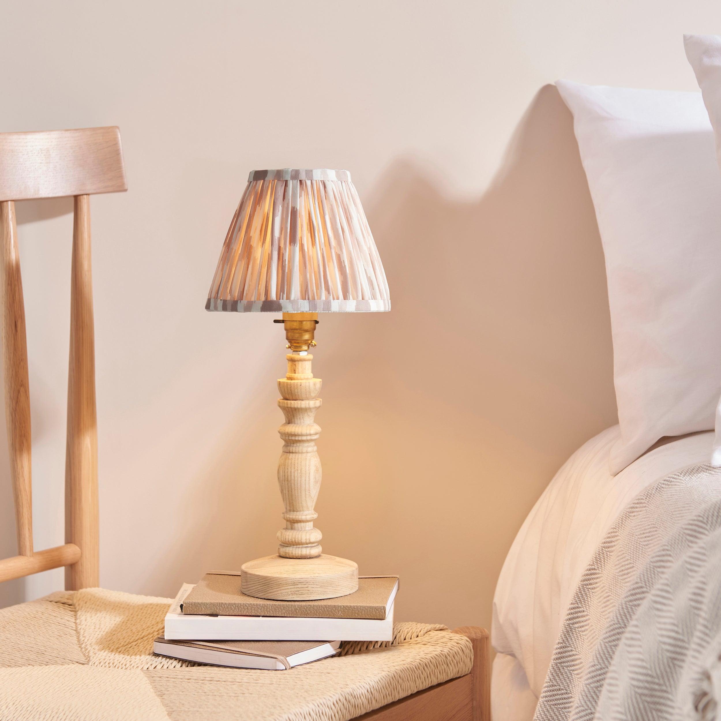Bibury Wooden Table Lamp & Ikat 16cm Neutral Shade