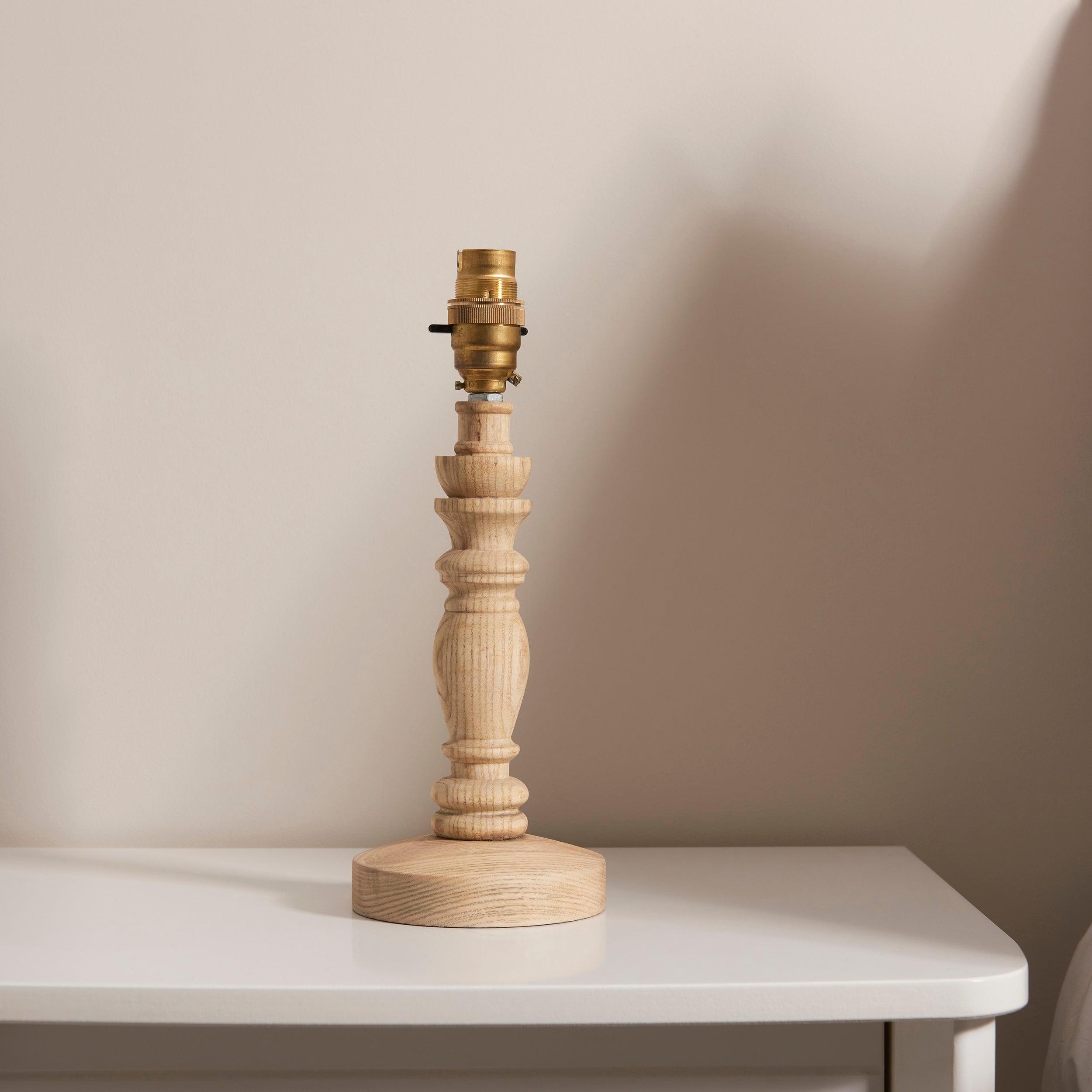 Bibury Wooden Table Lamp & Ikat 16cm Neutral Shade