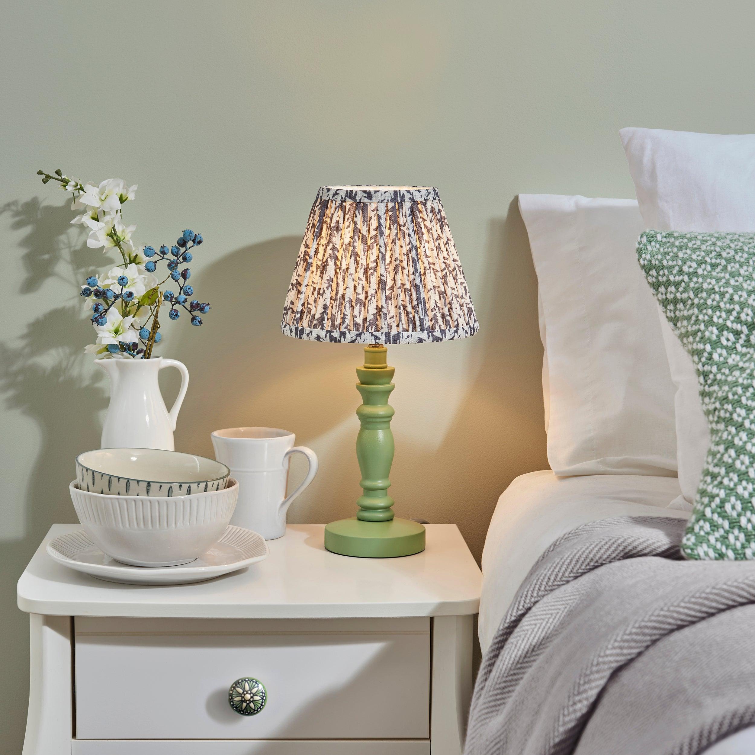 Bibury Green Table Lamp & Leaf 20cm Pearl Grey Shade