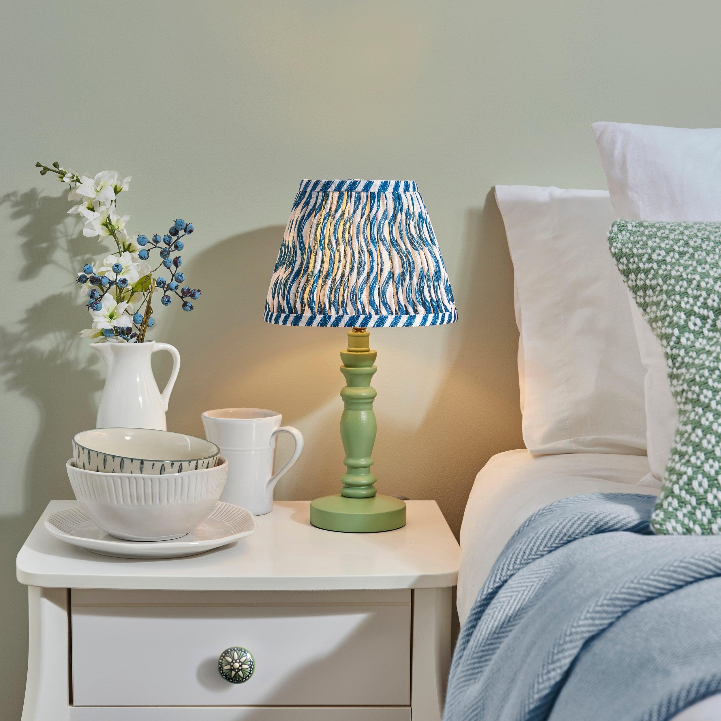 Bibury Green Table Lamp & Ripple 20cm Marlin Blue Shade