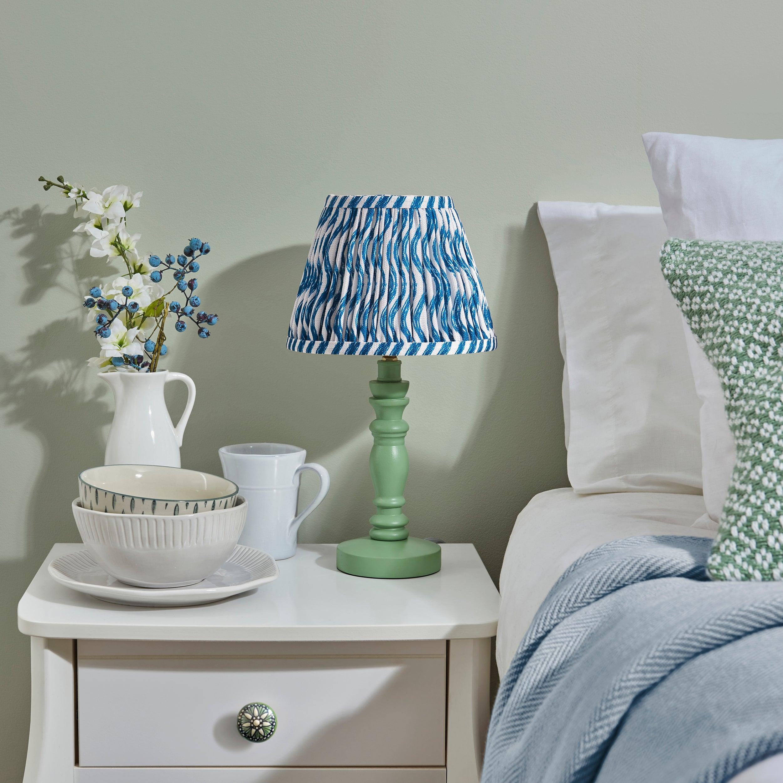 Bibury Green Table Lamp & Ripple 20cm Marlin Blue Shade