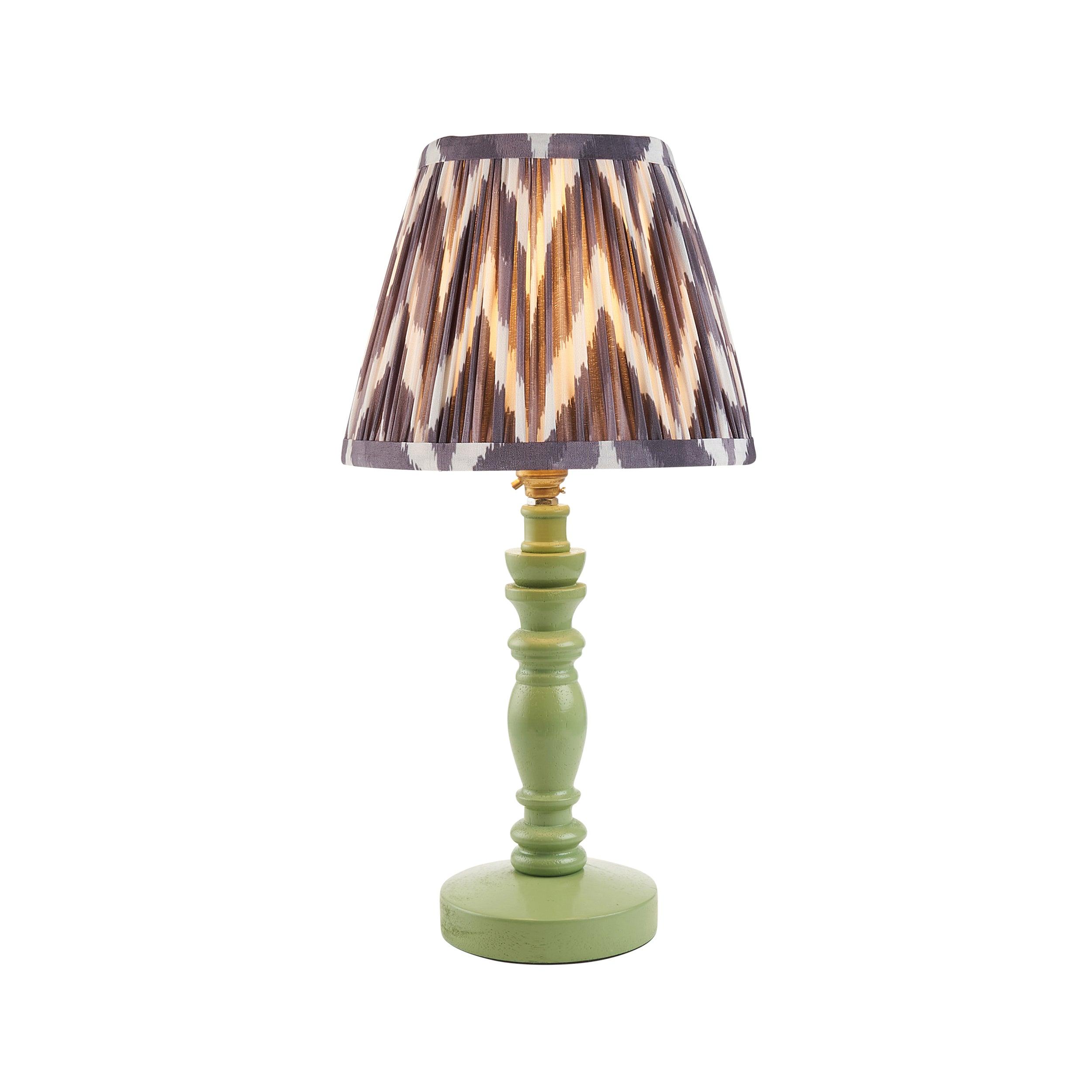 Bibury Green Table Lamp & Zigzag 20cm Pearl Grey Shade