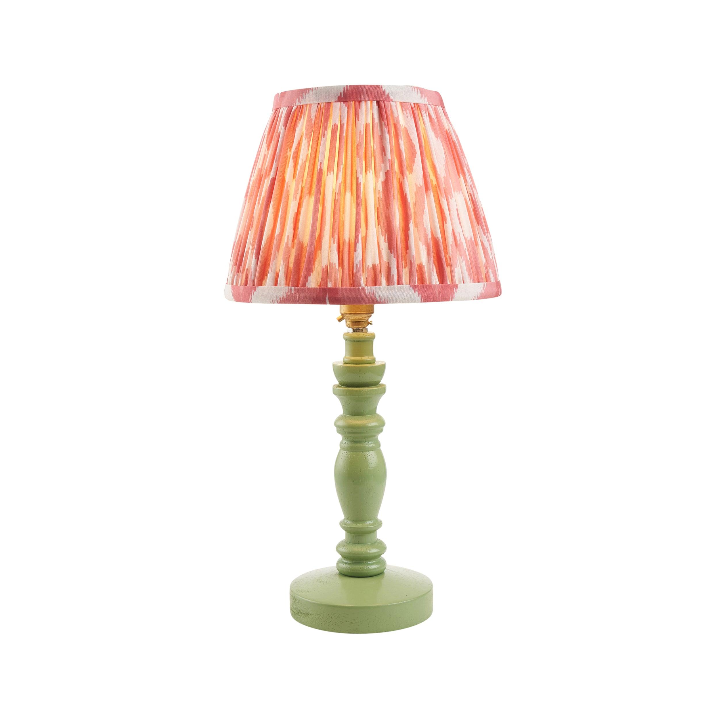 Bibury Green Table Lamp & Ikat 20cm Coral Pink Shade