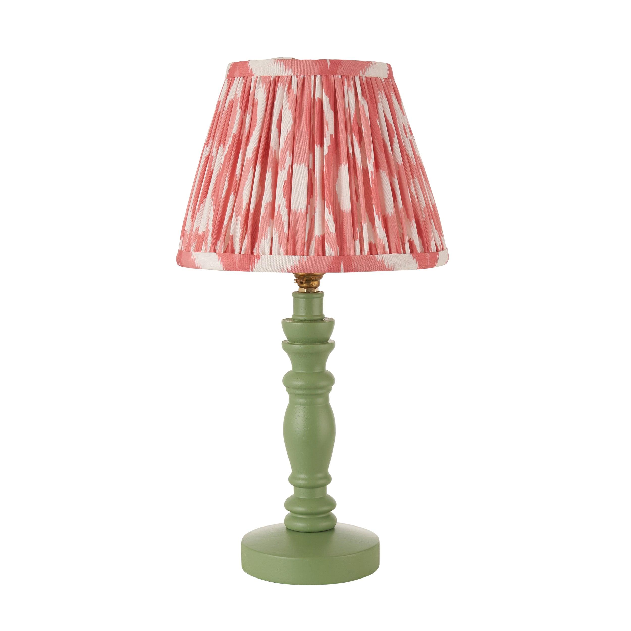 Bibury Green Table Lamp & Ikat 20cm Coral Pink Shade
