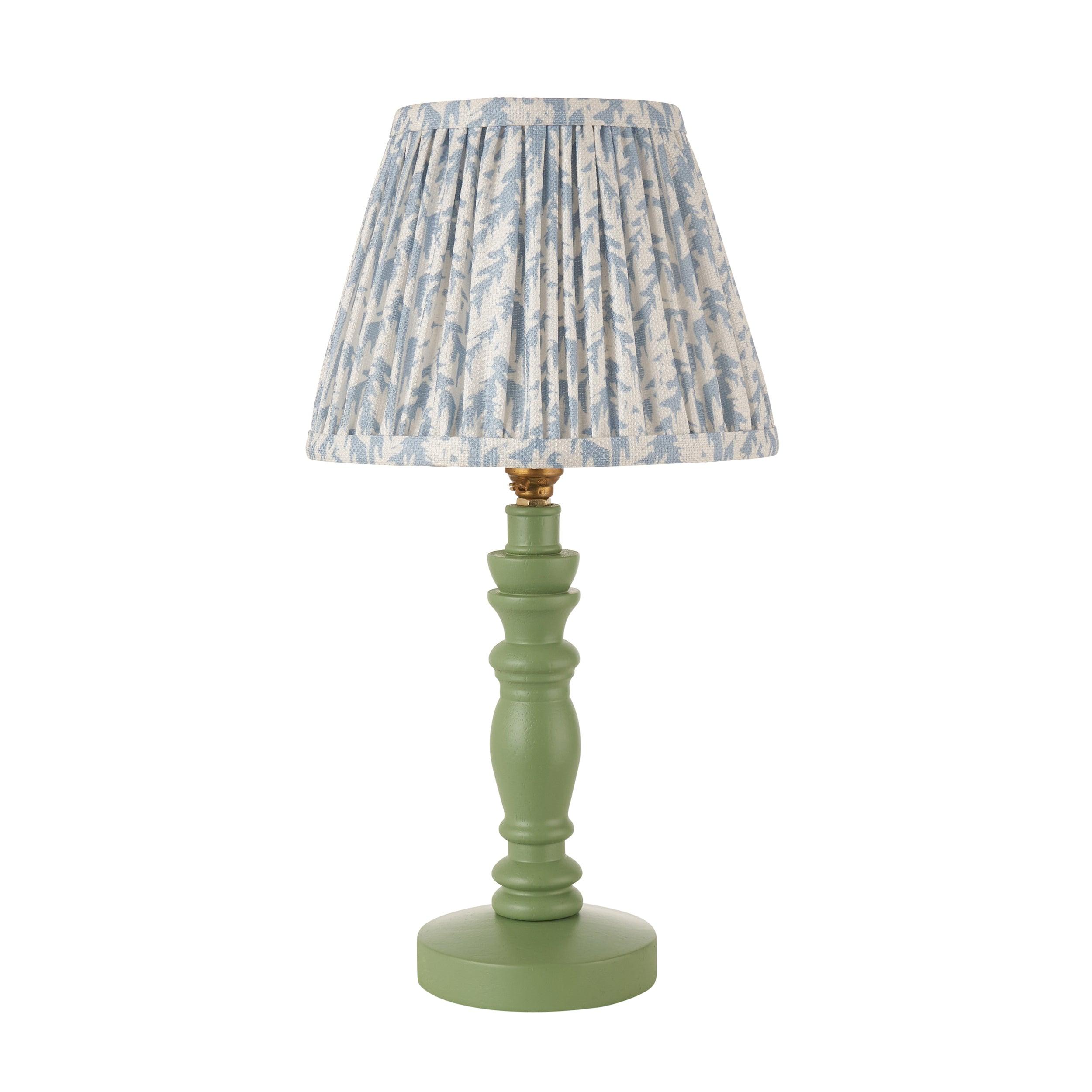 Bibury Green Table Lamp & Leaf 20cm Shell Bay Blue Shade