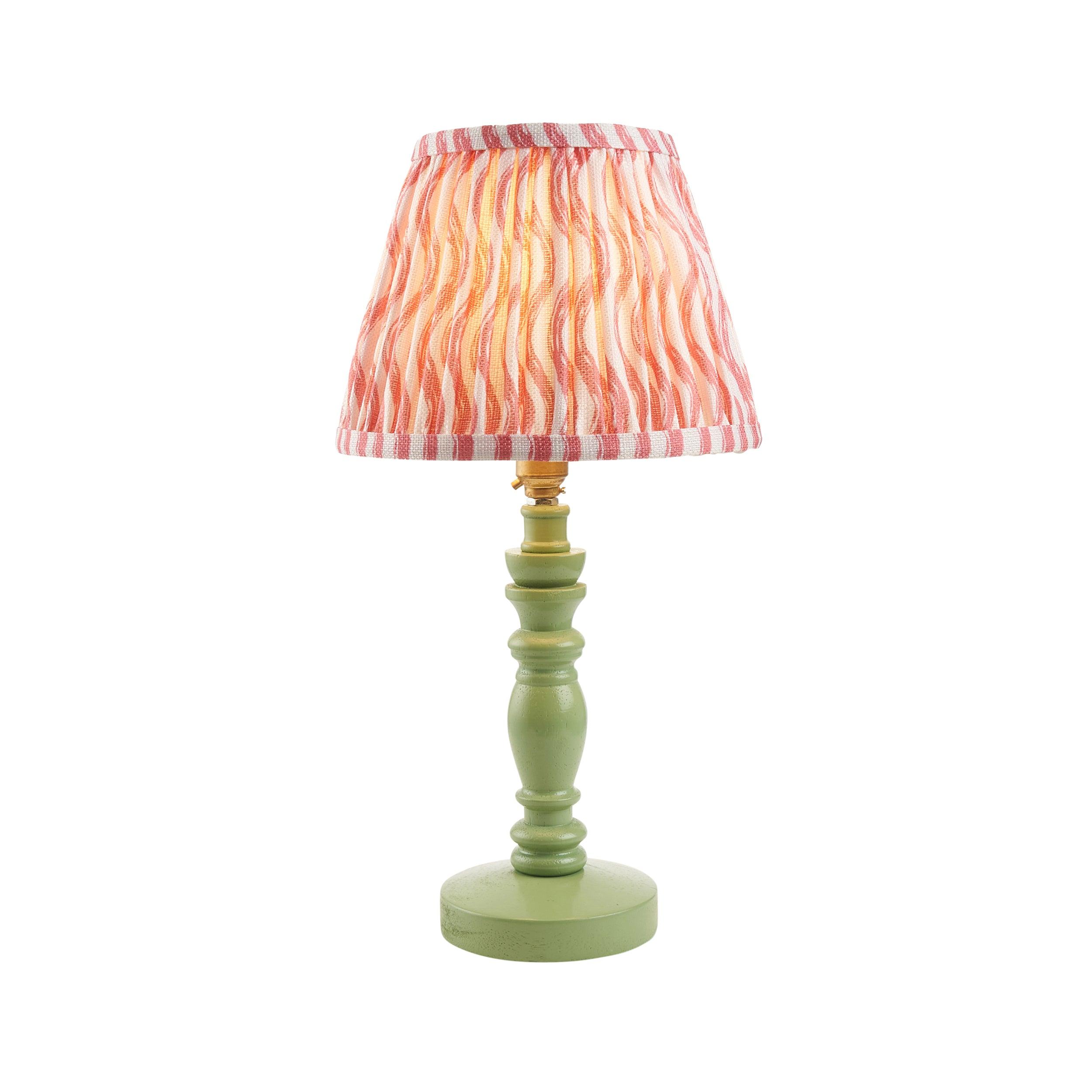 Bibury Green Table Lamp & Ripple 20cm Coral Pink Shade