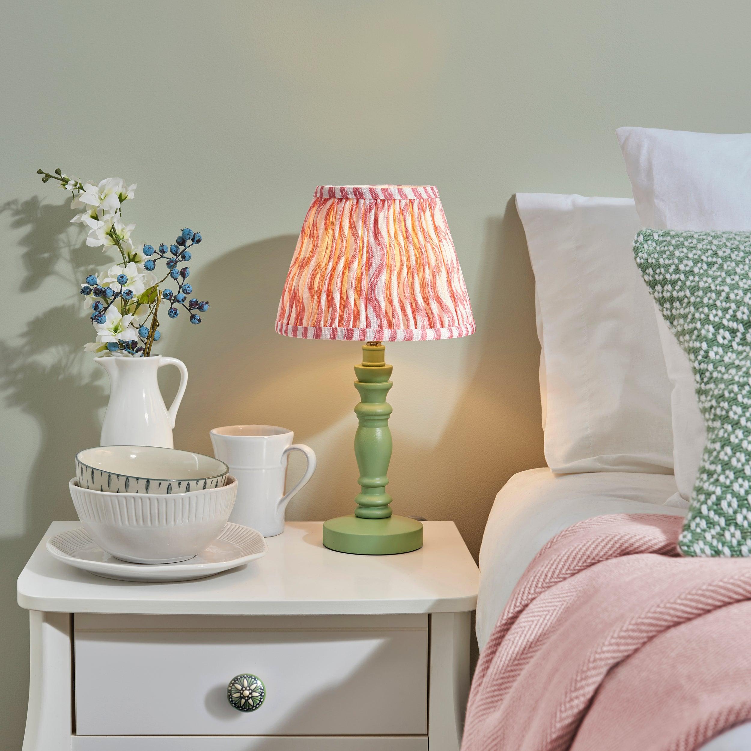 Bibury Green Table Lamp & Ripple 20cm Coral Pink Shade