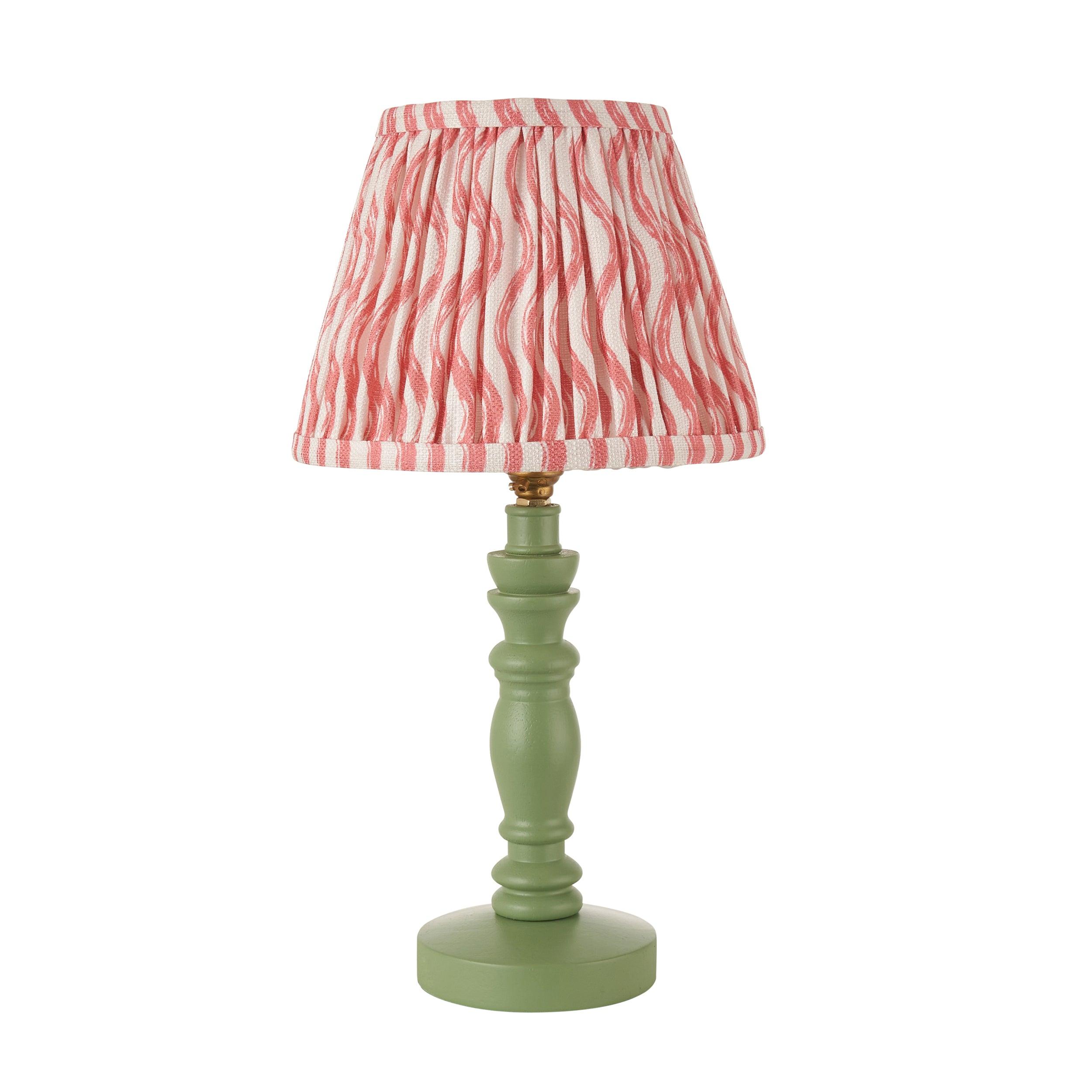 Bibury Green Table Lamp & Ripple 20cm Coral Pink Shade