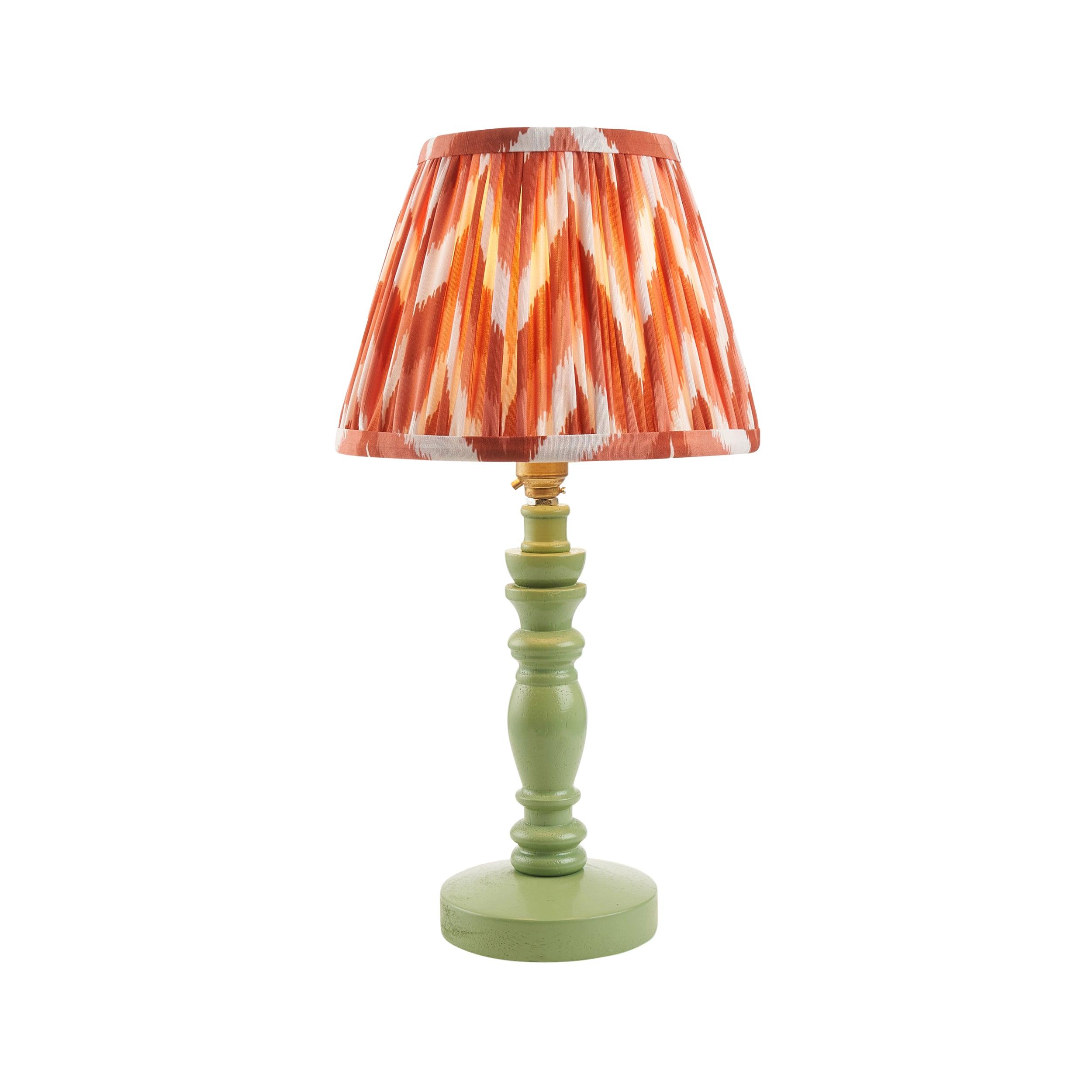 Bibury Green Table Lamp & Zigzag 20cm Apricot Orange Shade