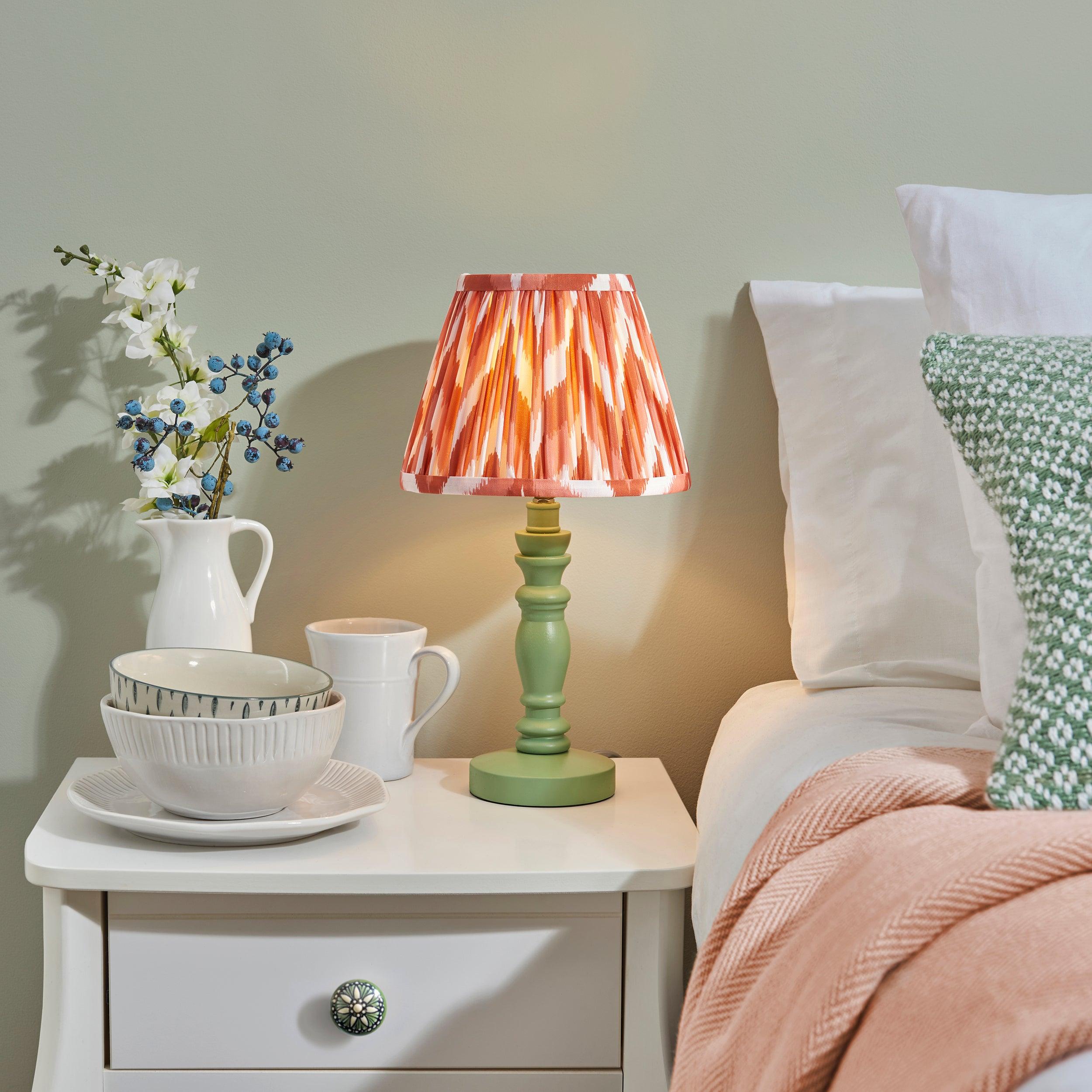 Bibury Green Table Lamp & Zigzag 20cm Apricot Orange Shade