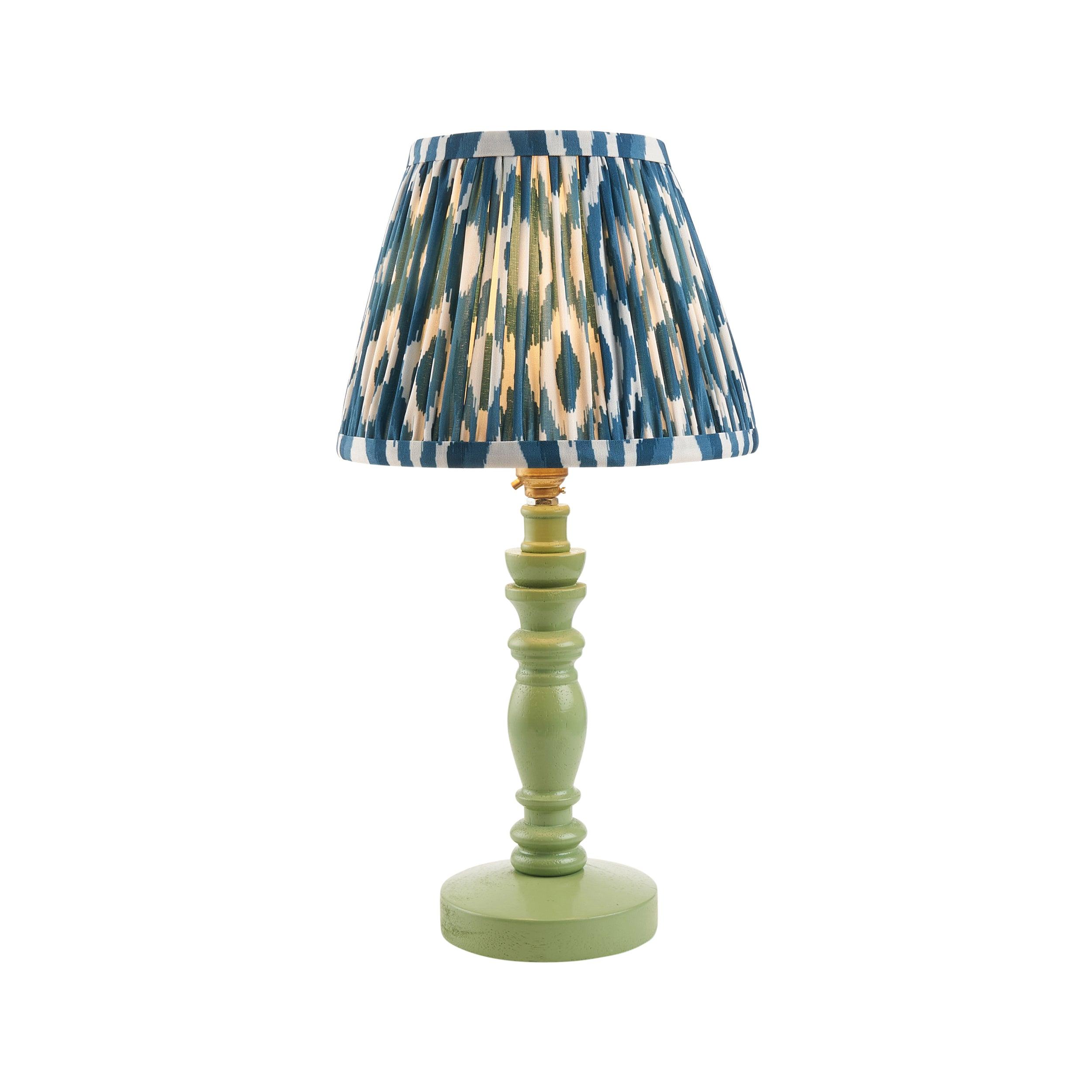 Bibury Green Table Lamp & Ikat 20cm Marlin Blue Shade