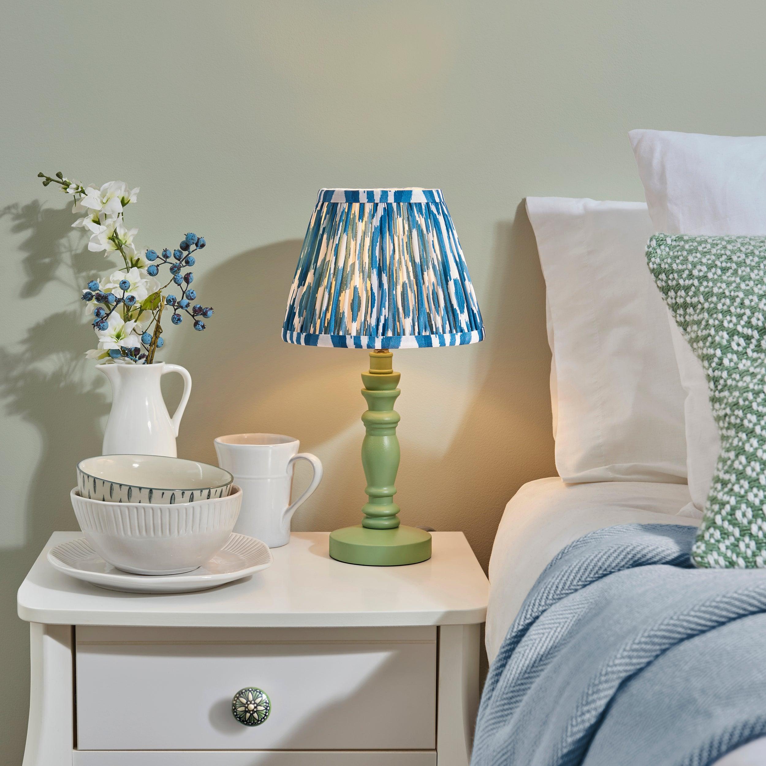 Bibury Green Table Lamp & Ikat 20cm Marlin Blue Shade