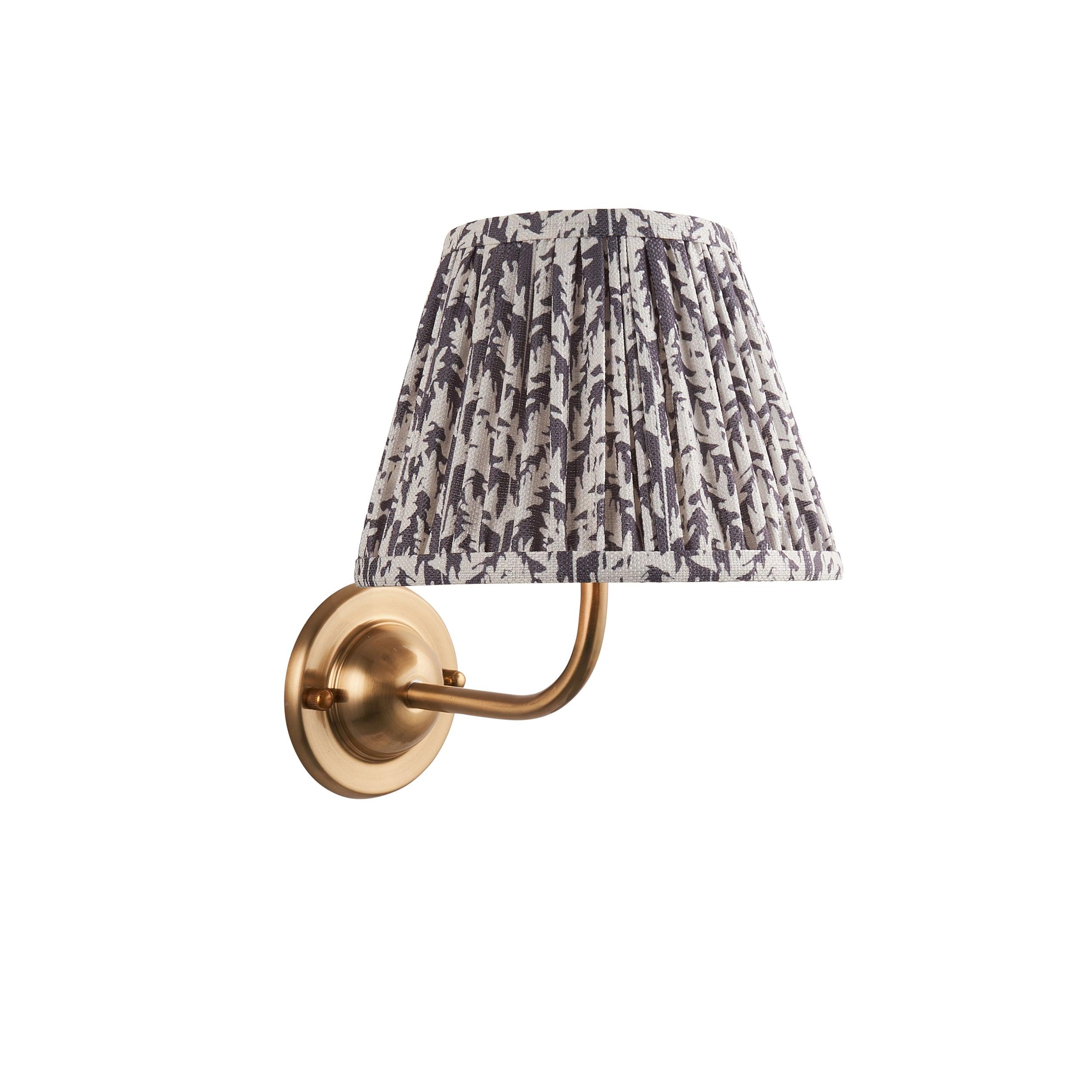 Dome Arc Brass Wall Light & Leaf 20cm Pearl Grey Shade