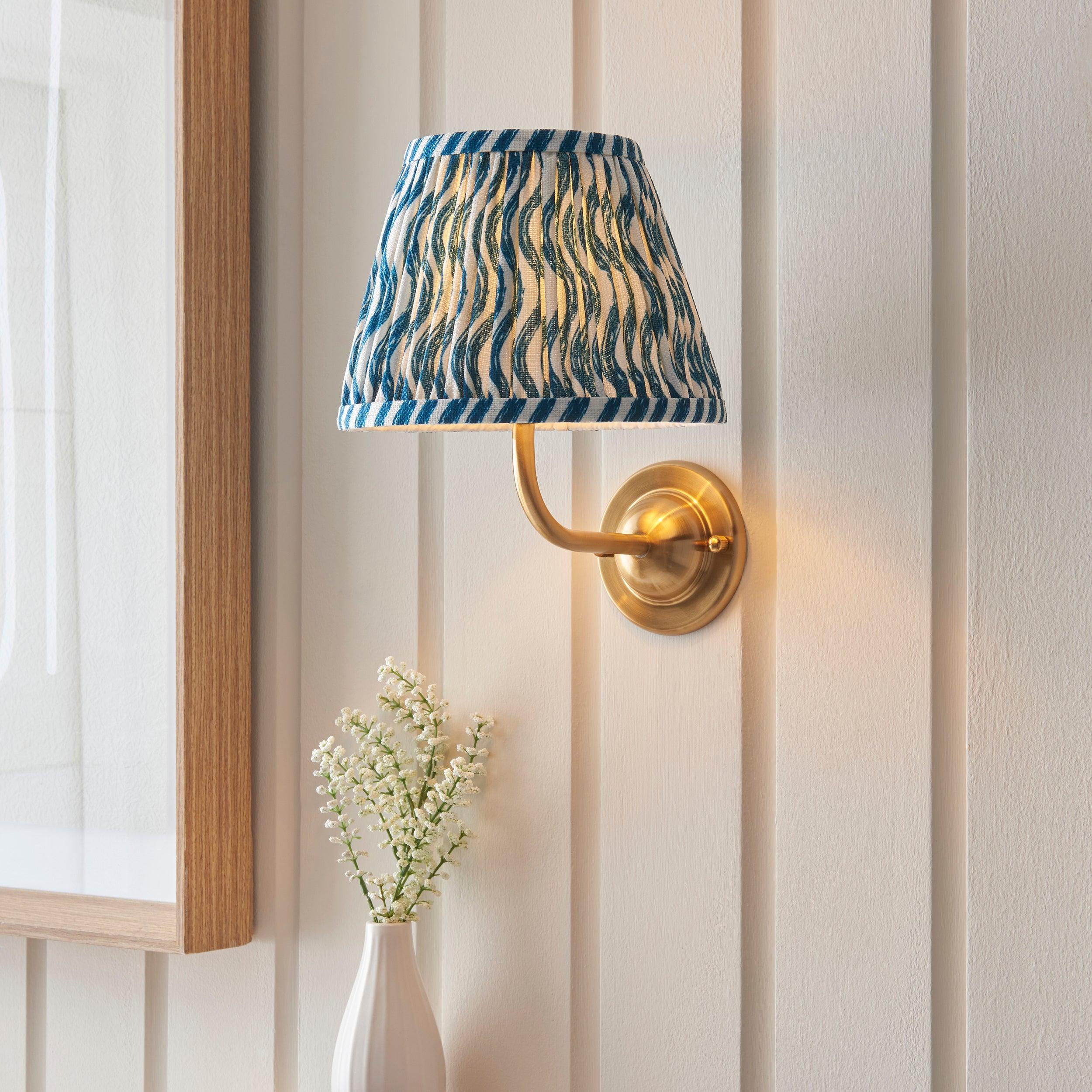 Dome Arc Brass Wall Light & Ripple 20cm Marlin Blue Shade
